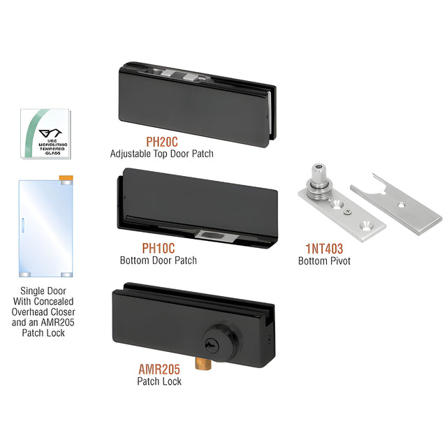 CRL Matte Black North American Patch Door Kit for Use with Overhead Door Closer - With Lock