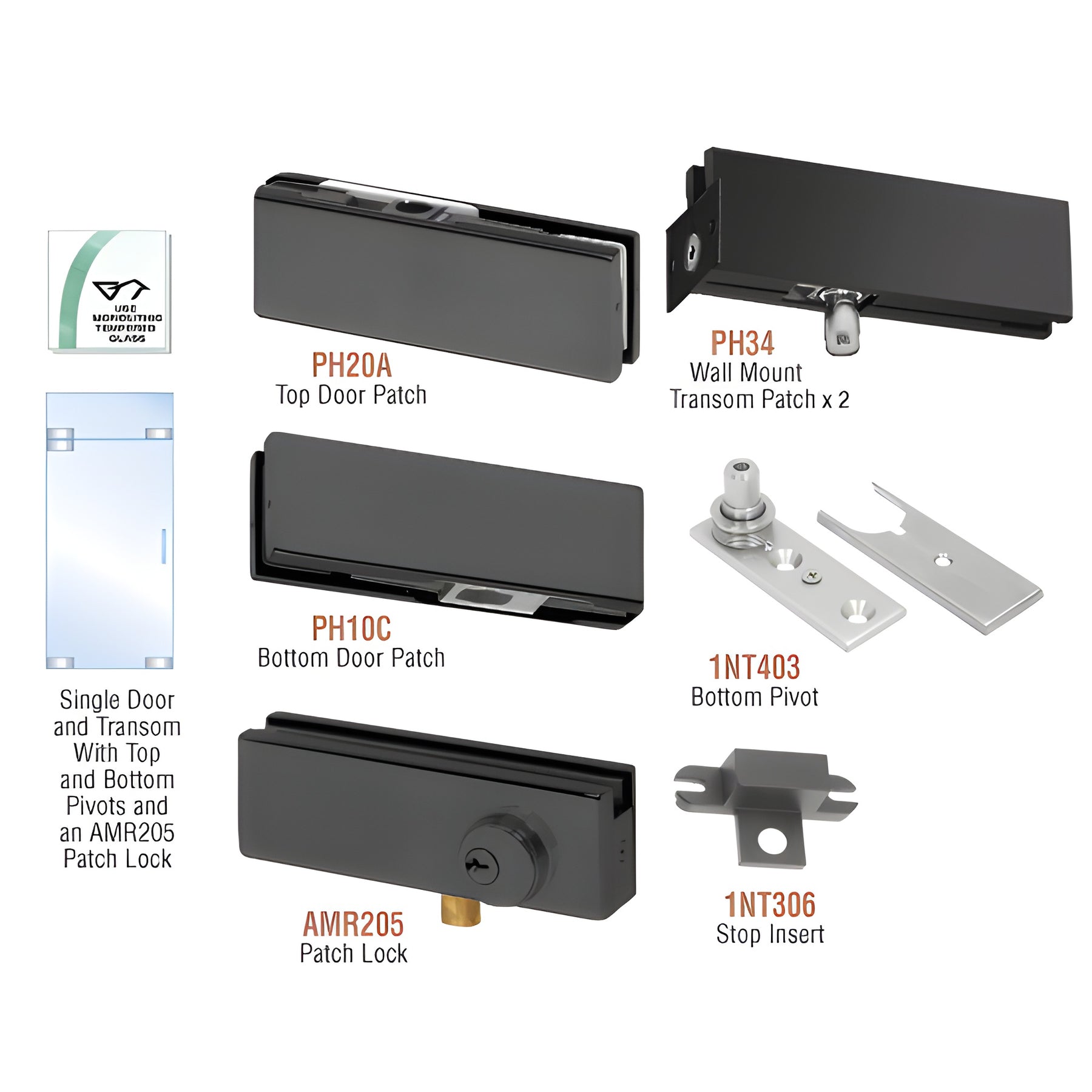 CRL Matte Black North American Patch Door Kit for Use with Fixed Transom - With Lock