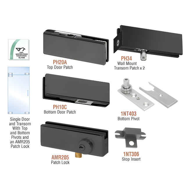 CRL Matte Black North American Patch Door Kit for Use with Fixed Transom - With Lock
