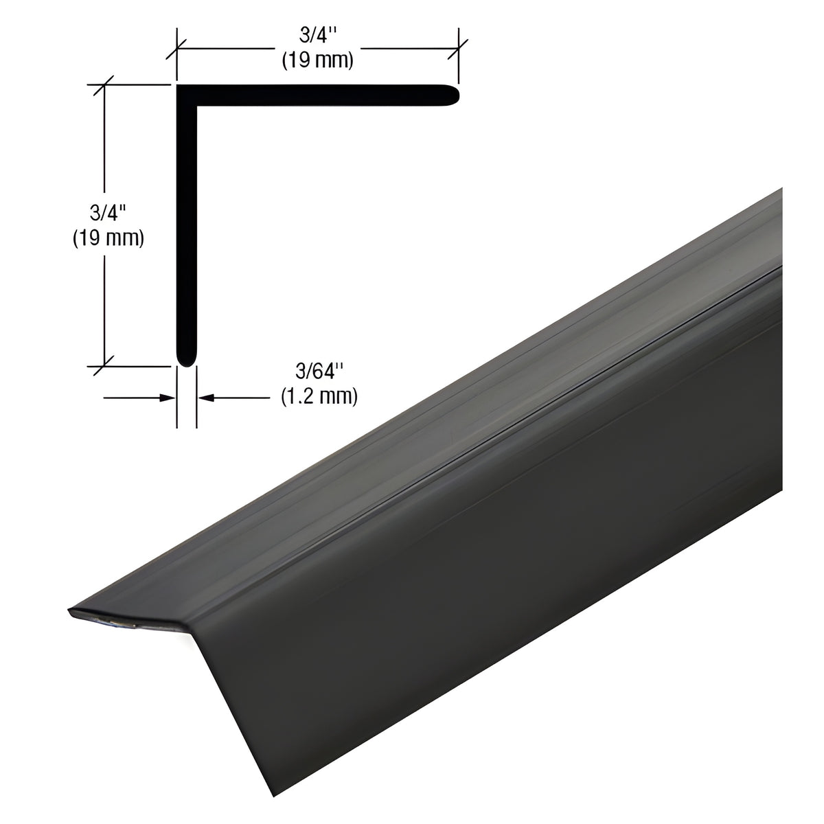 CRL Matte Black PVC 3/4" x 3/4" 90 Degree Angle with Pre-Applied Tape - 94-3/4"