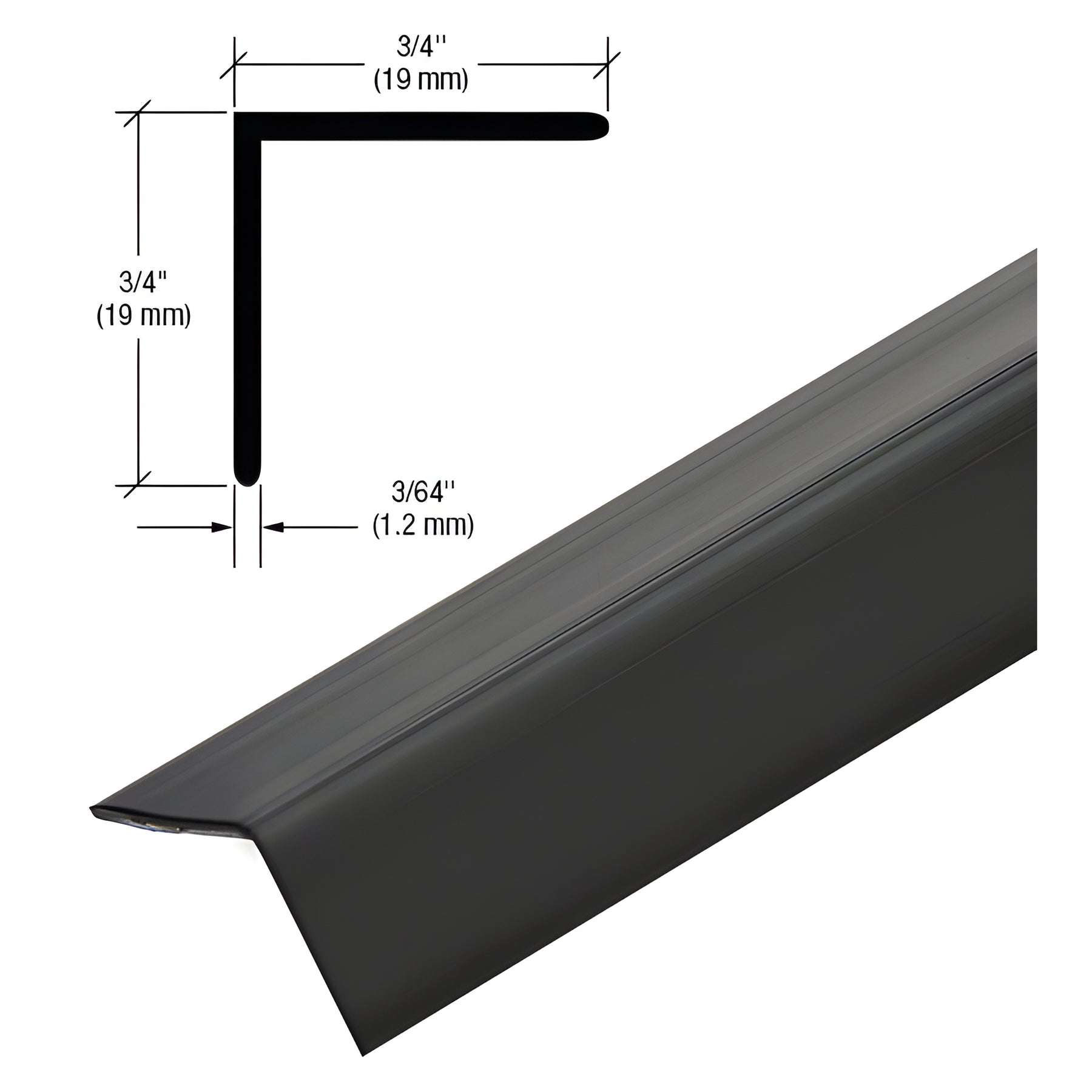 CRL Matte Black PVC 3/4" x 3/4" 90 Degree Angle with Pre-Applied Tape - 94-3/4"