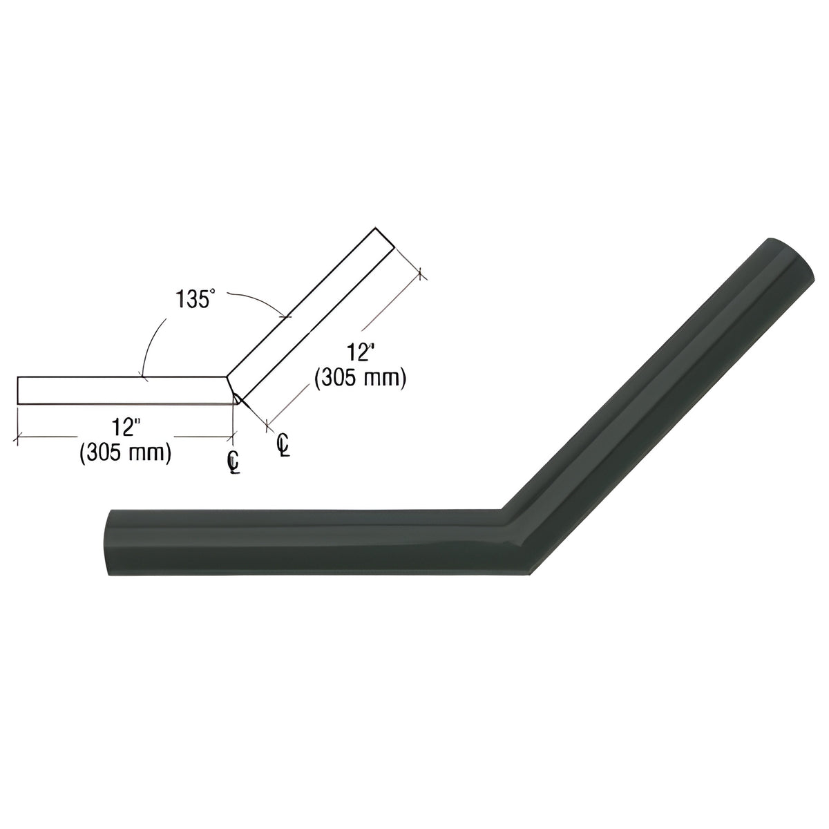 CRL Matte Black Quick Connect 135º Corner for 1-1/2" Diameter Tubing