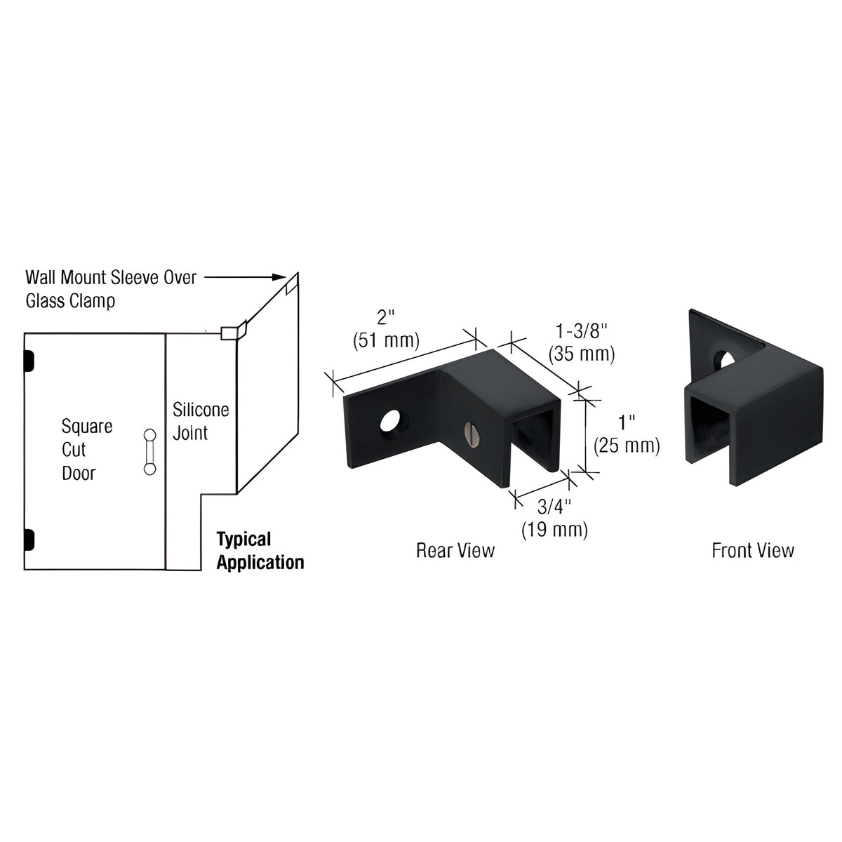 CRL Matte Black Right Hand "Sleeve Over" Wall Mount Glass Clamp