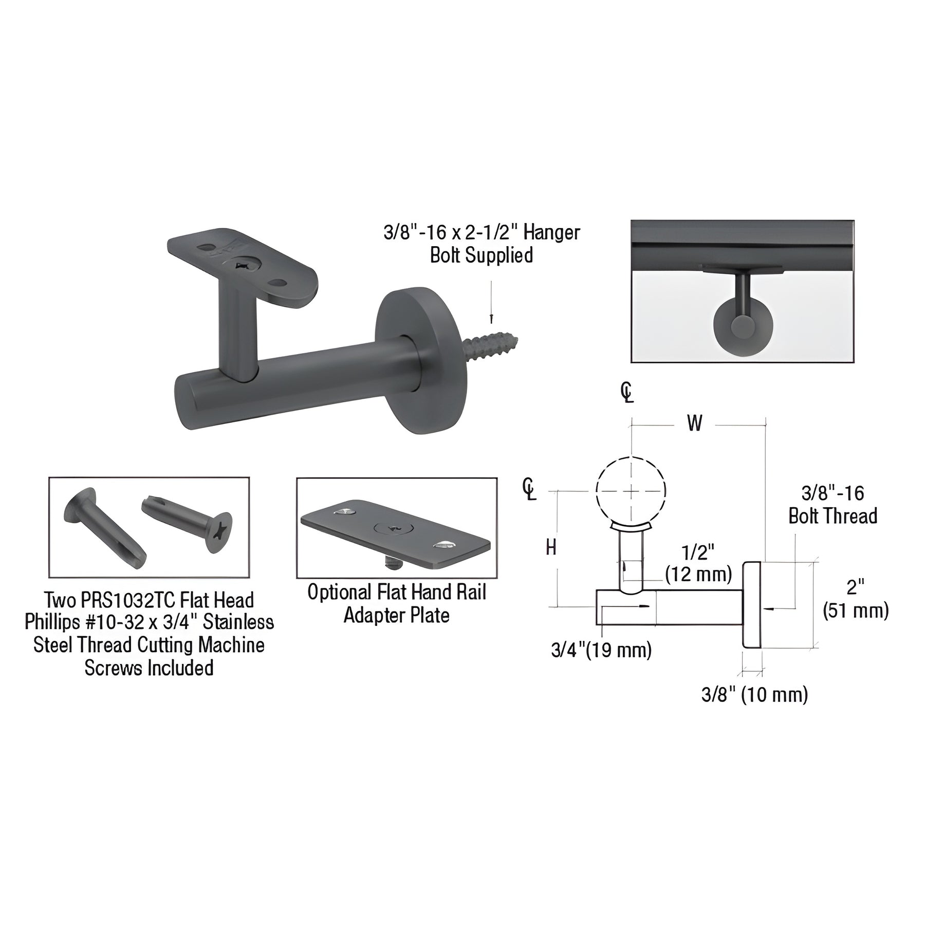 CRL Matte Black Short Arm Malibu Series Wall Mounted Hand Rail Bracket
