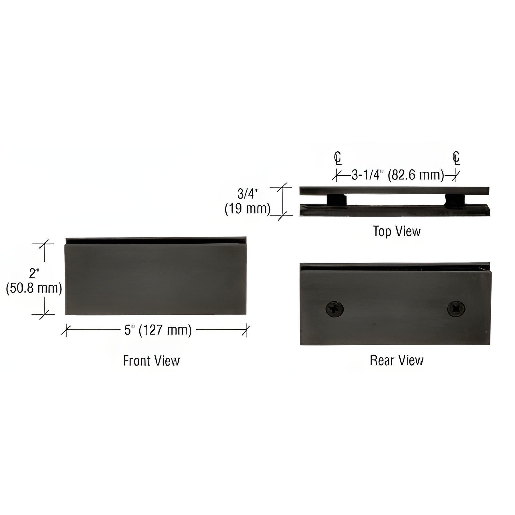CRL Matte Black Square 180 Degree Glass-to-Glass Clamp