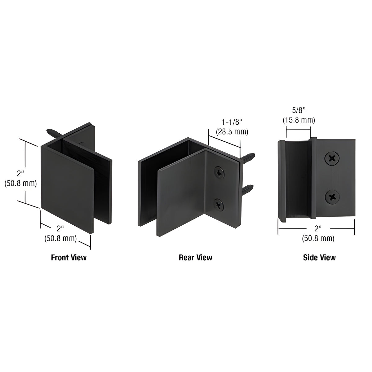 CRL Matte Black Wall Mount Square Mall Front Clamp