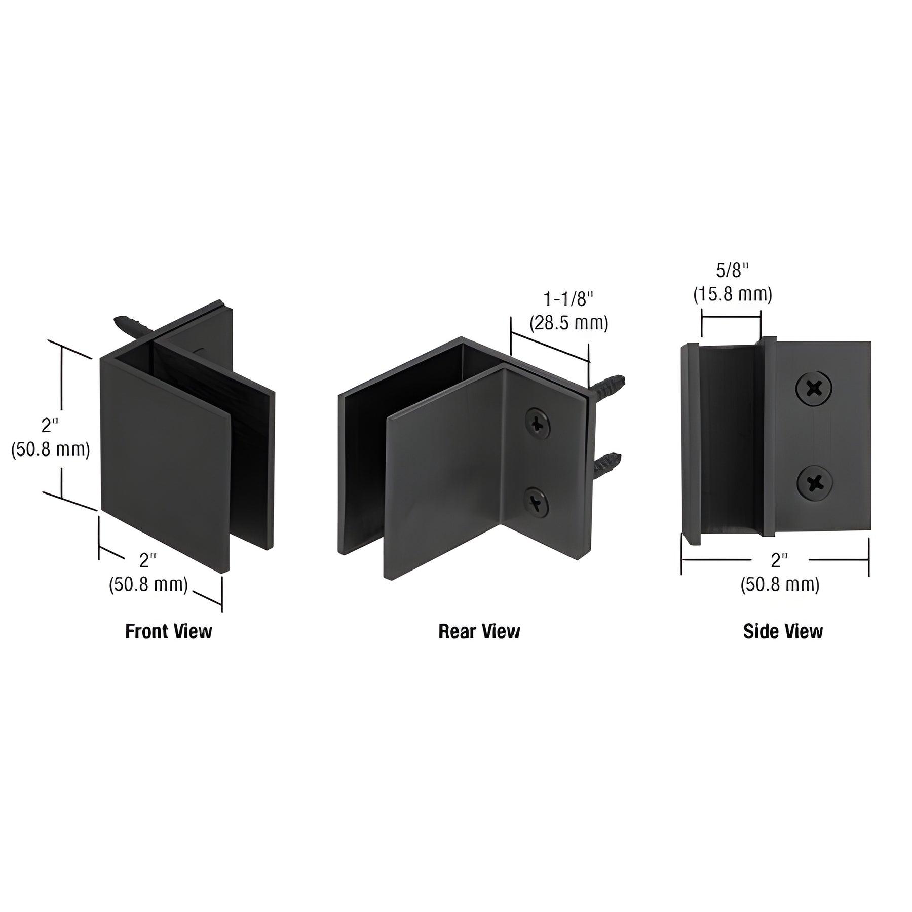 CRL Matte Black Wall Mount Square Mall Front Clamp