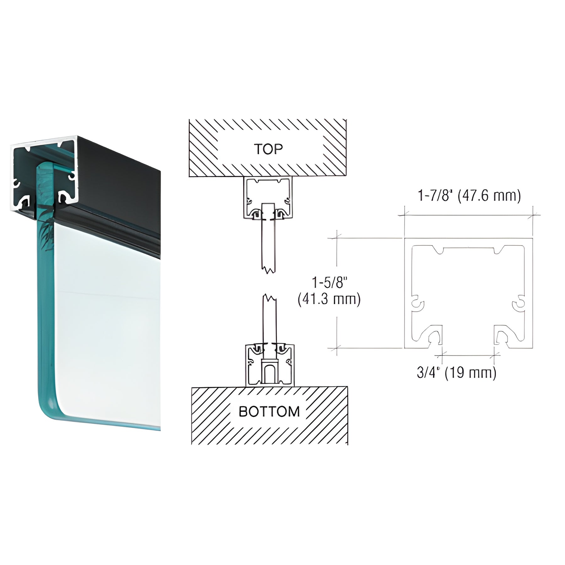CRL Matte Black Wide U-Channel with Top Load Roll-In Glazing Gasket for 3/8" and 1/2" Glass - 240" Length