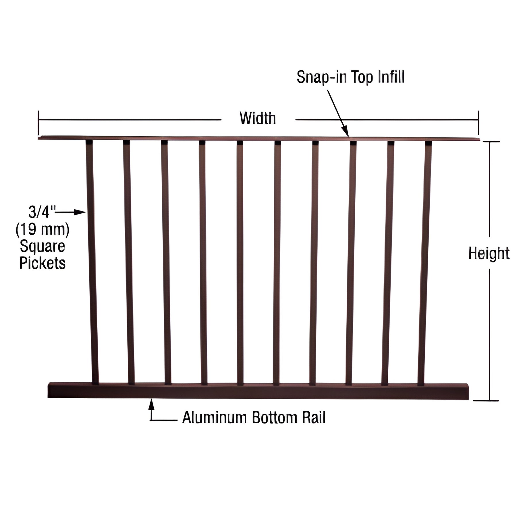 CRL Matte Bronze 200, 300, 350, and 400 Series 48"W x 36"H Picket Panel
