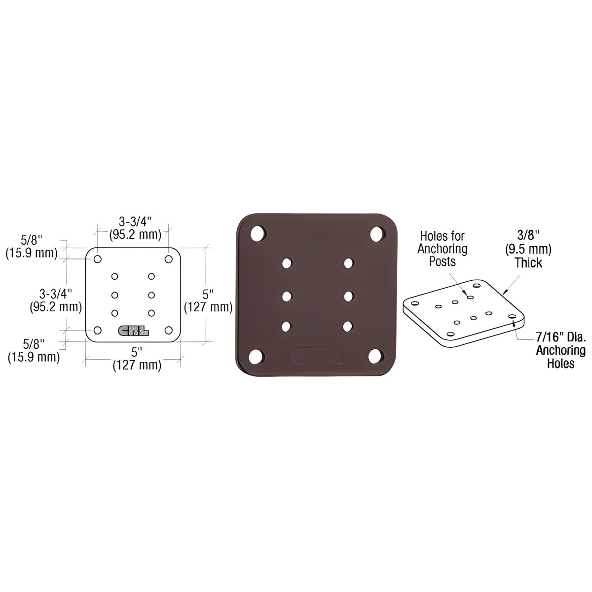 CRL Matte Bronze 5" x 5" Square Base Plate