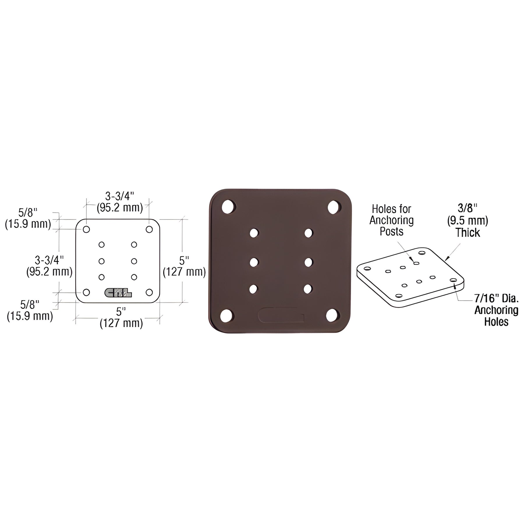 CRL Matte Bronze 5" x 5" Square Base Plate