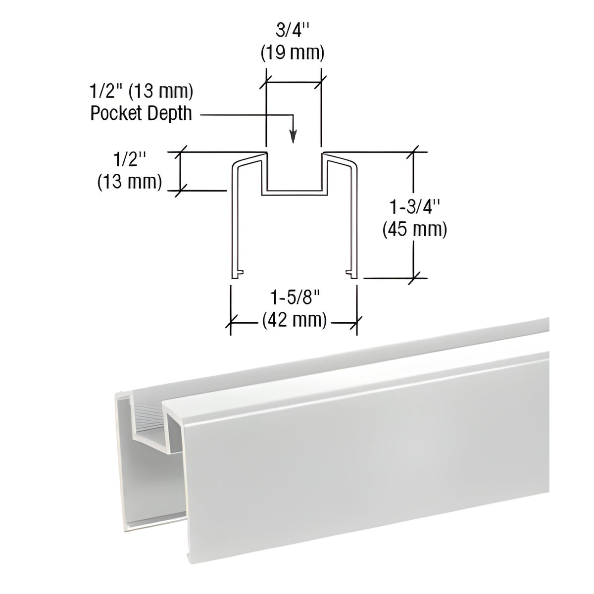 CRL Metallic Silver 200, 300, 350, and 400 Series Bottom Rail for Glass 241" Long