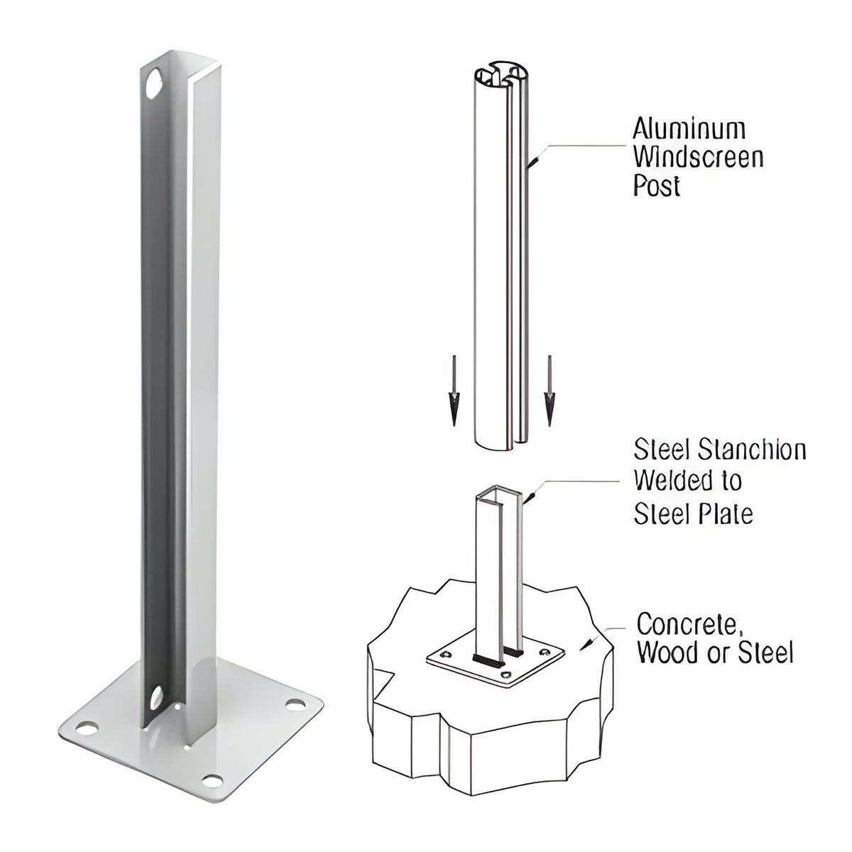 CRL Metallic Silver Steel Stanchion for 135 Degree Rectangular Center Posts