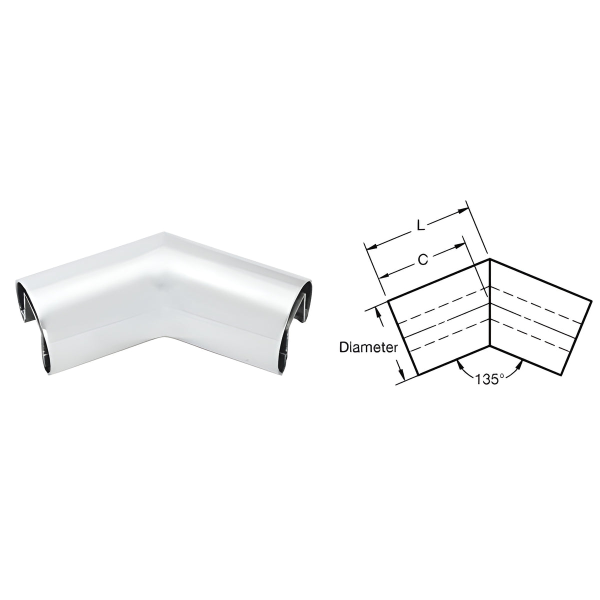 CRL Mill 3" Diameter 135 Degree Horizontal Corner for 1/2" or 5/8" Glass Cap Railing