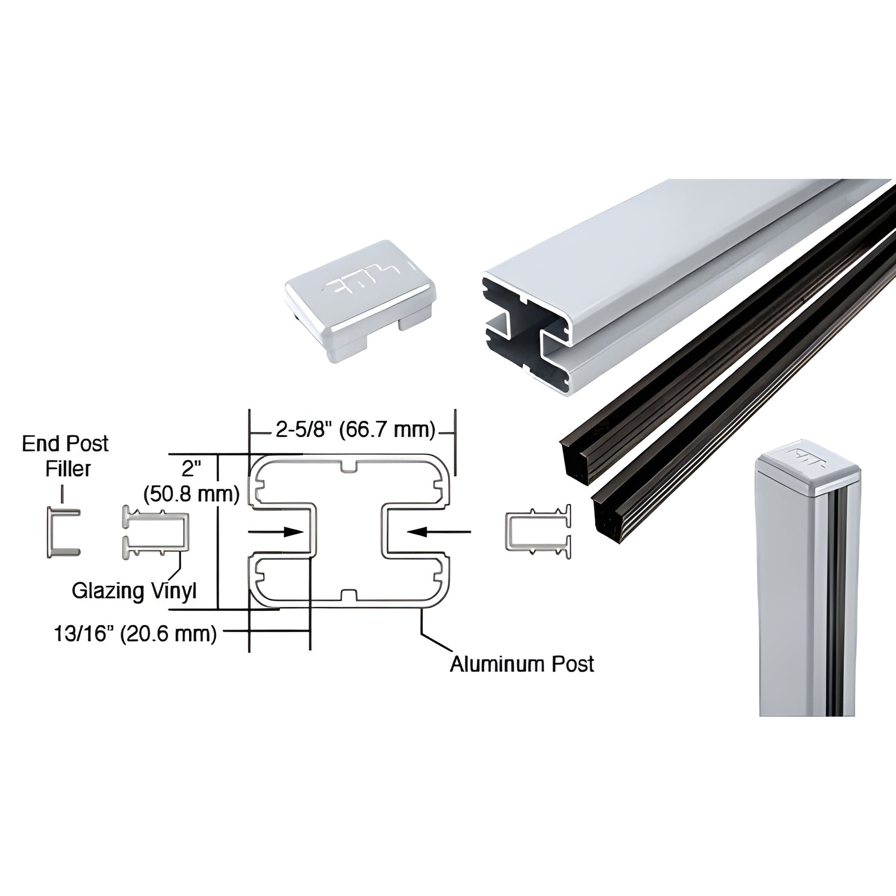 CRL Mill AWS 2" x 2-5/8" Rectangular 180 Degree 72" Center Post Kit
