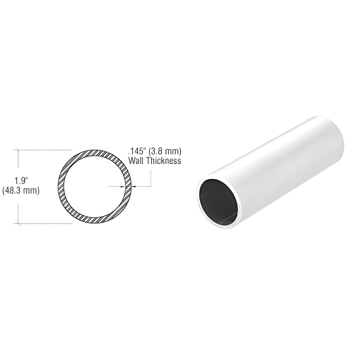 CRL Mill Aluminum 1-1/2" Schedule 40 Pipe Rail Tubing - 240"
