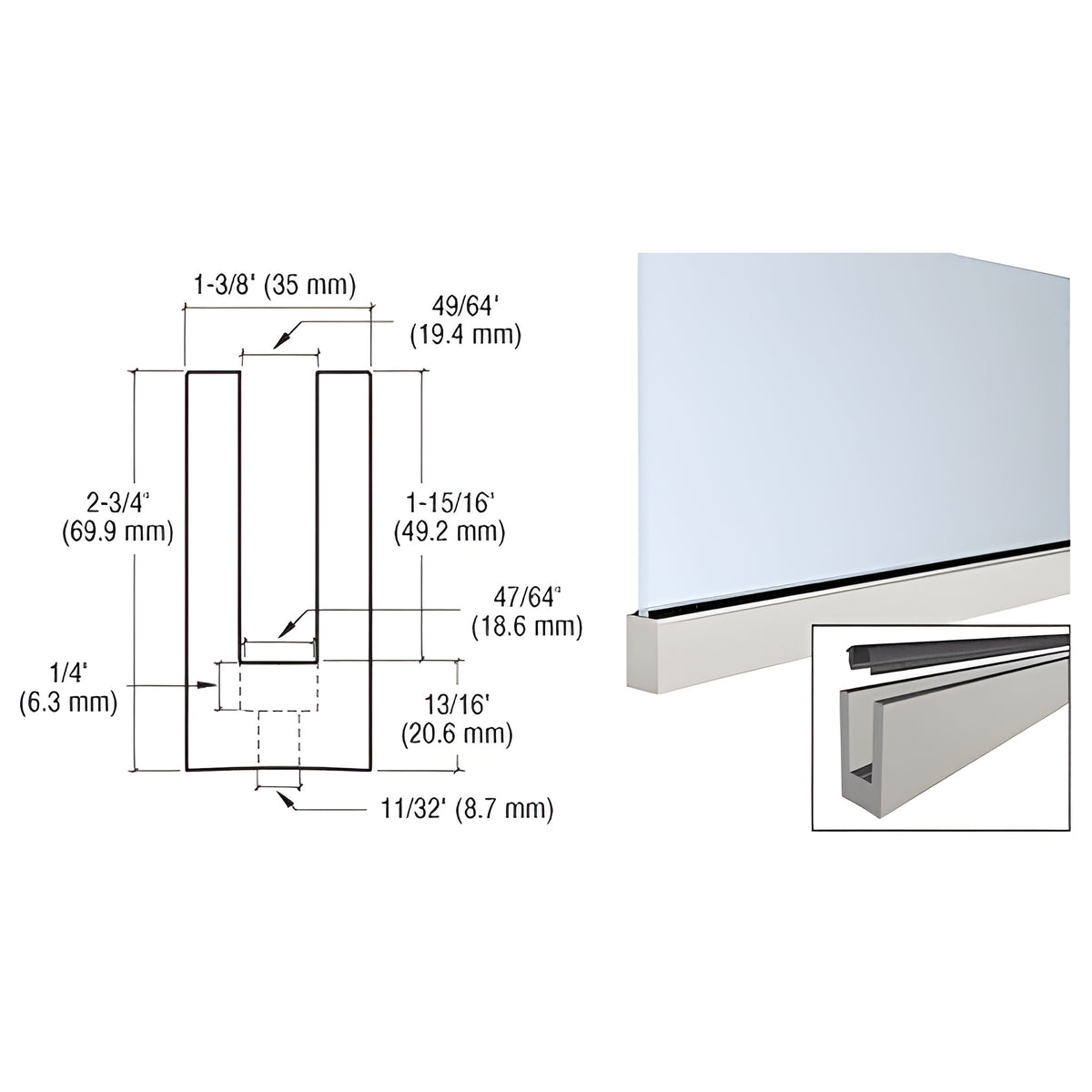 CRL Mill Aluminum 120" Small Profile Windscreen Base Shoe for 3/8" or 1/2" Glass - With Drilled Holes