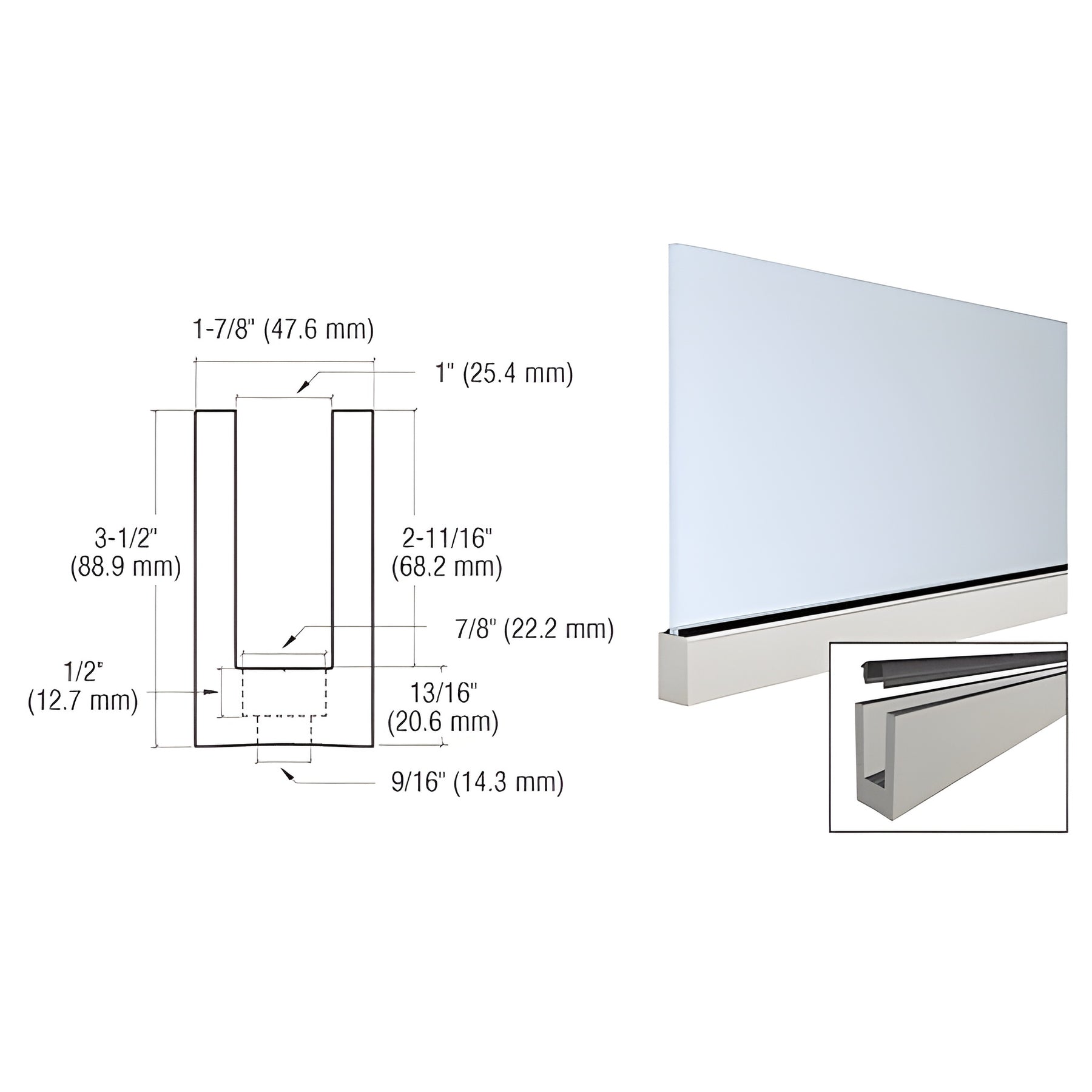 CRL Mill Aluminum 240" Small Profile Windscreen Base Shoe for 3/4" Glass - With Drilled Holes