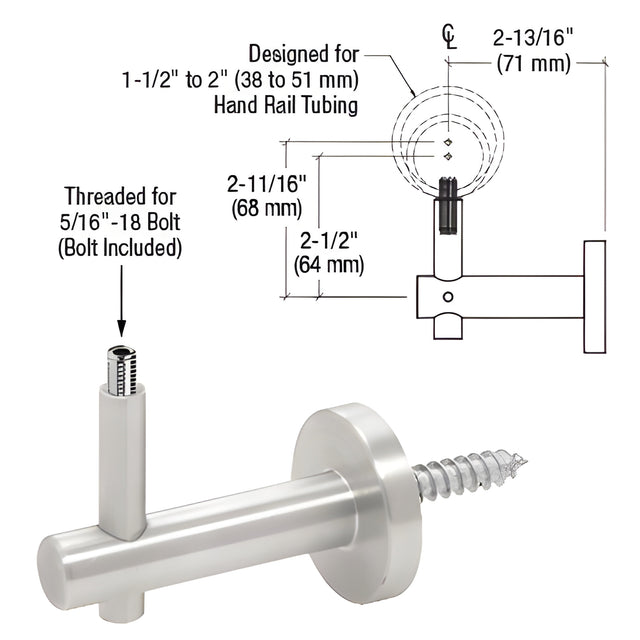 CRL Mill Aluminum Coastal Series Wall Mounted Hand Rail Bracket