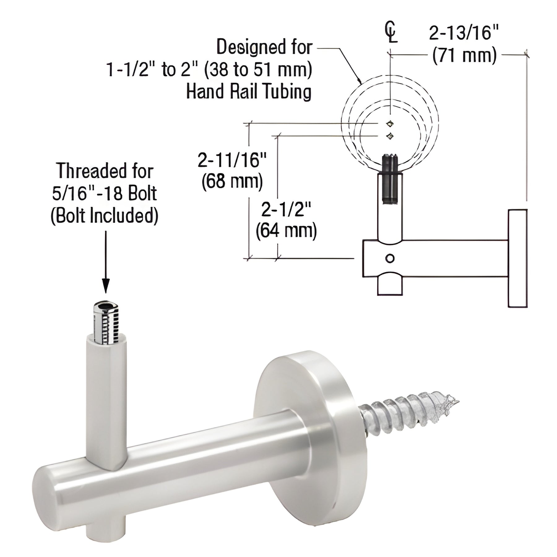 CRL Mill Aluminum Coastal Series Wall Mounted Hand Rail Bracket