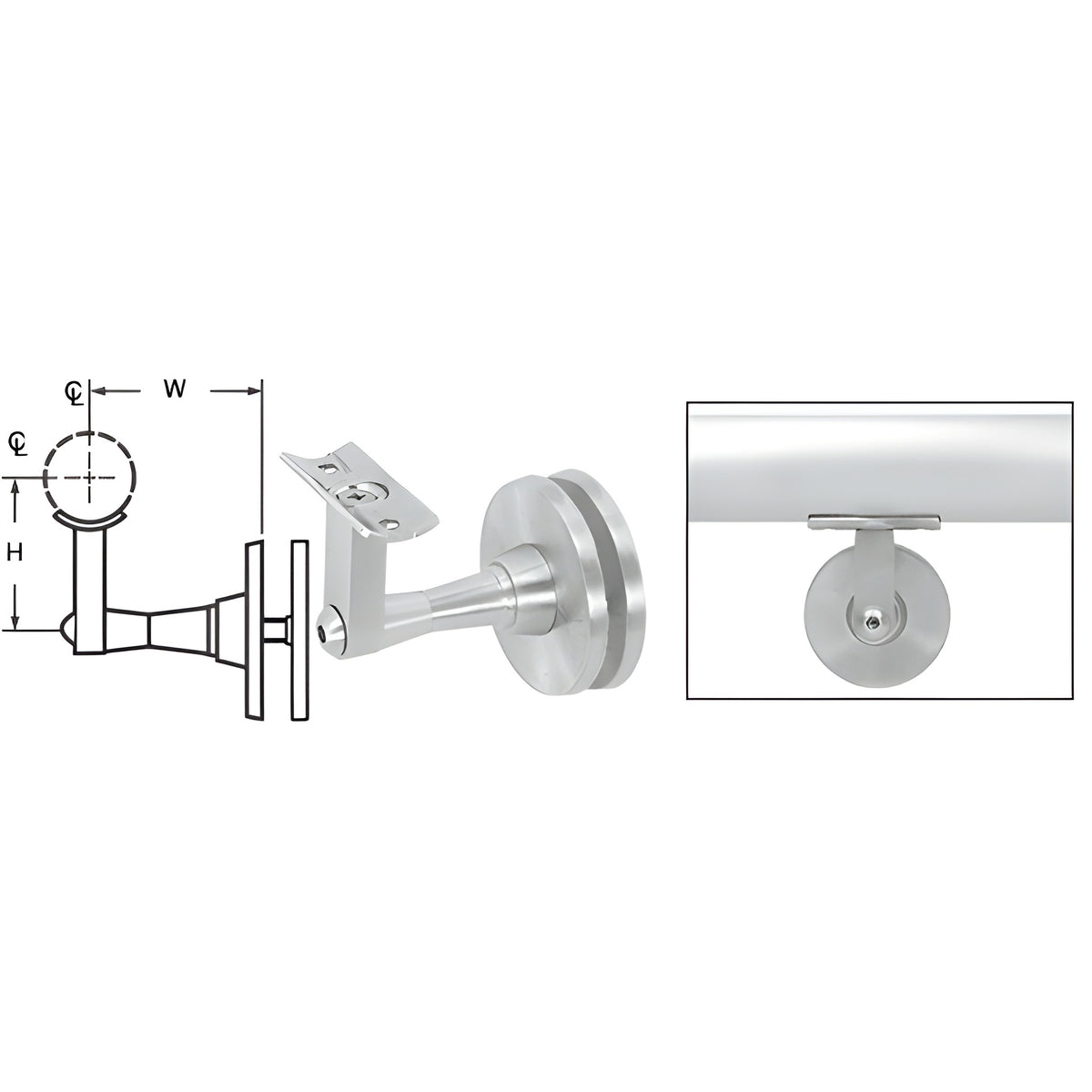 CRL Mill Aluminum Manhattan Series Glass Mounted Hand Rail Bracket
