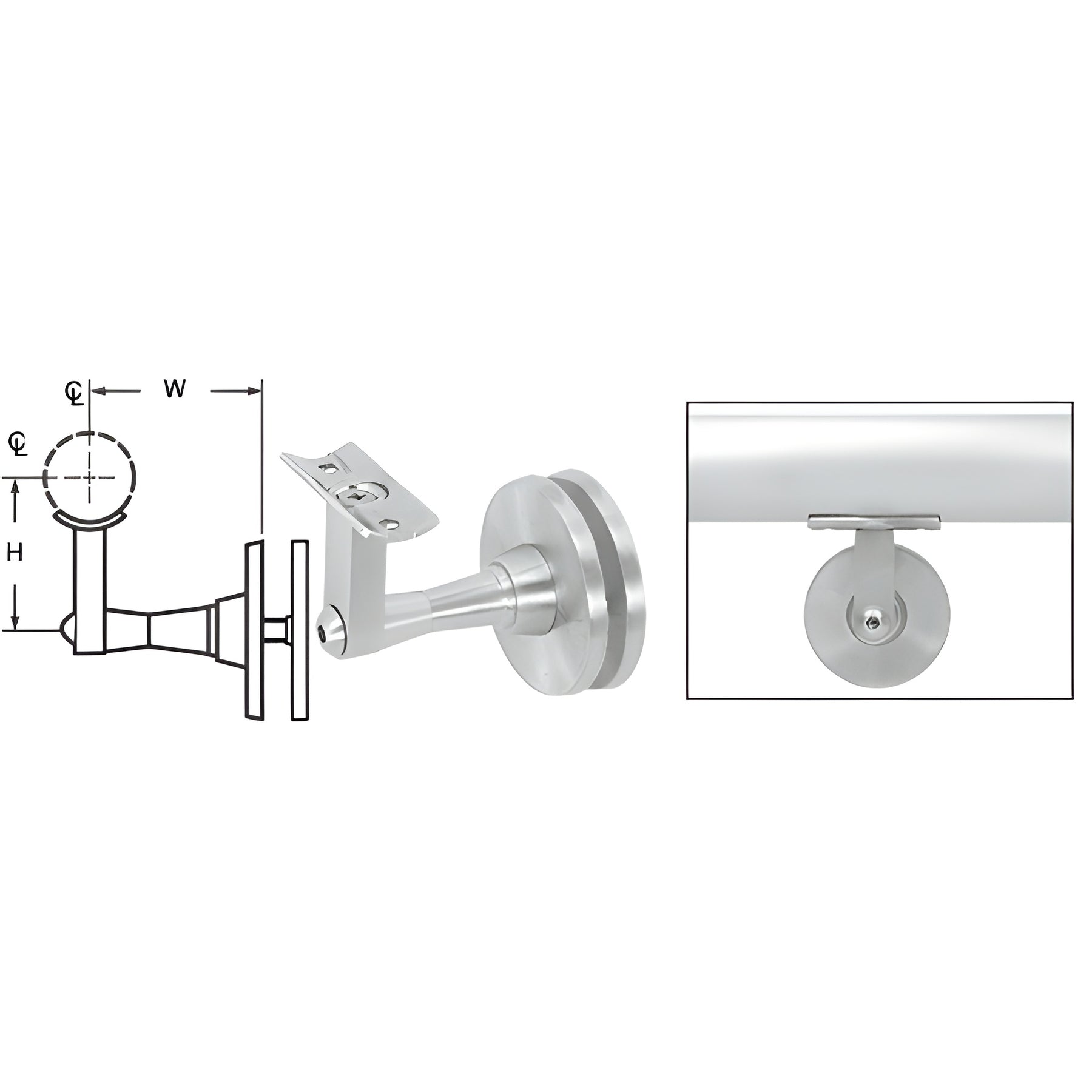 CRL Mill Aluminum Manhattan Series Glass Mounted Hand Rail Bracket