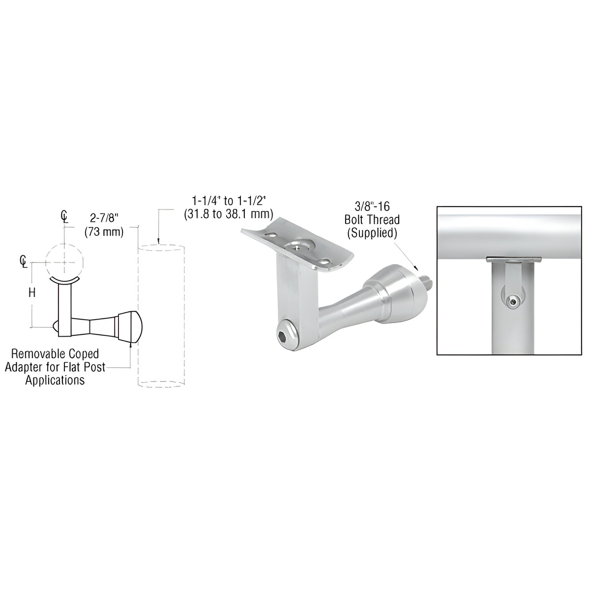 CRL Mill Aluminum Manhattan Series Post Mounted Hand Rail Bracket