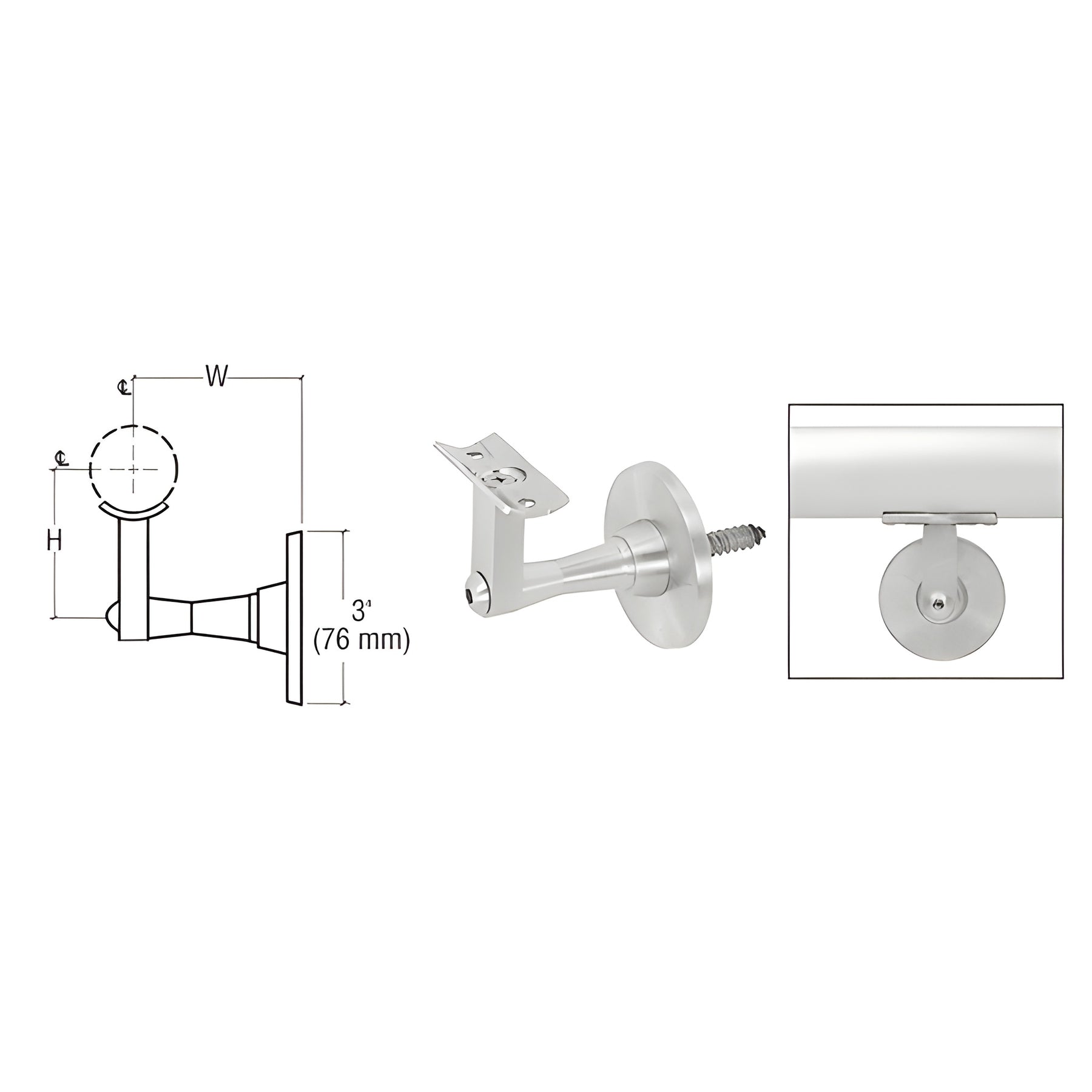 CRL Mill Aluminum Manhattan Series Wall Mounted Hand Rail Bracket