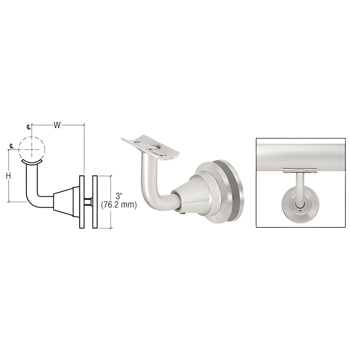 CRL Mill Aluminum Newport Series Glass Mounted Hand Rail Bracket