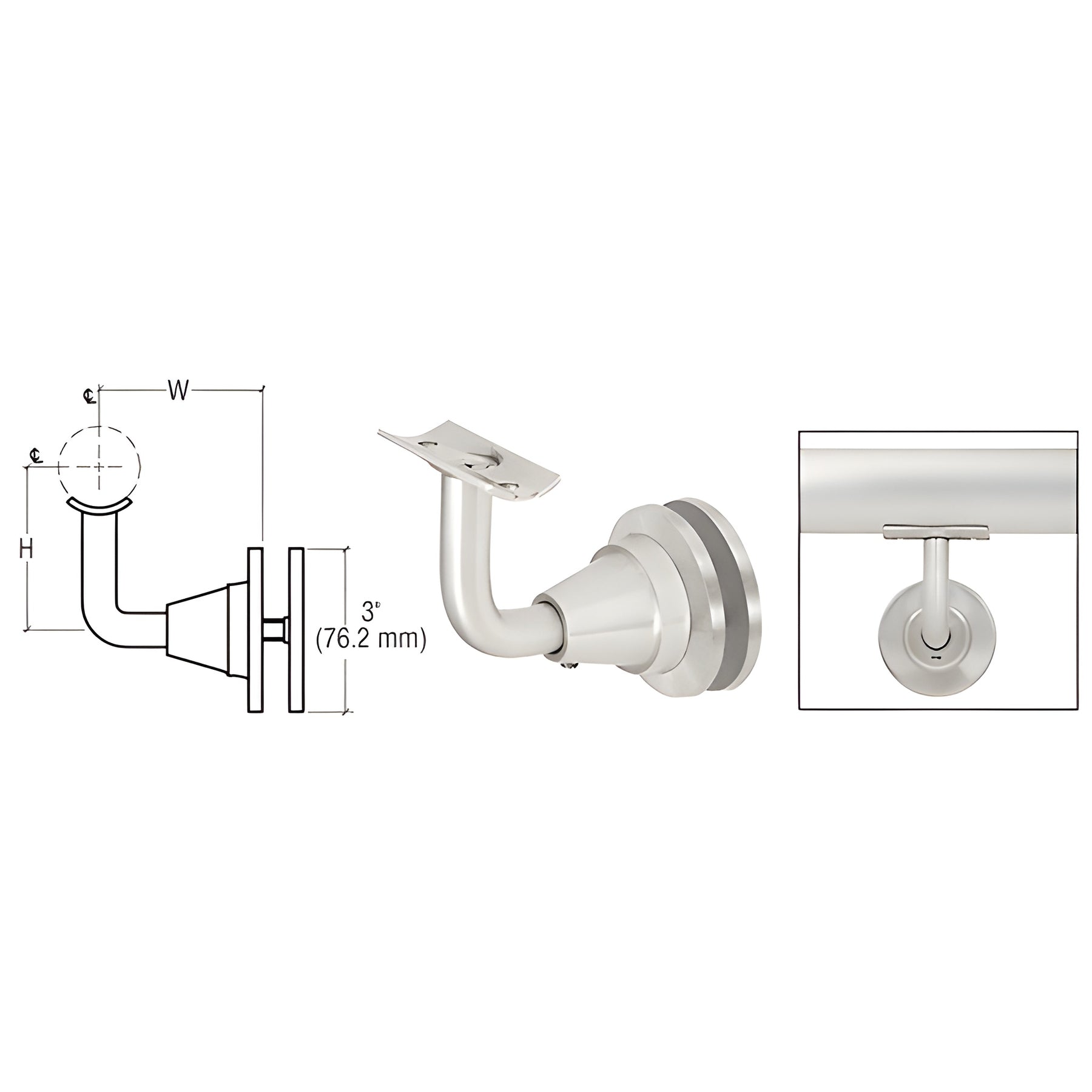 CRL Mill Aluminum Newport Series Glass Mounted Hand Rail Bracket