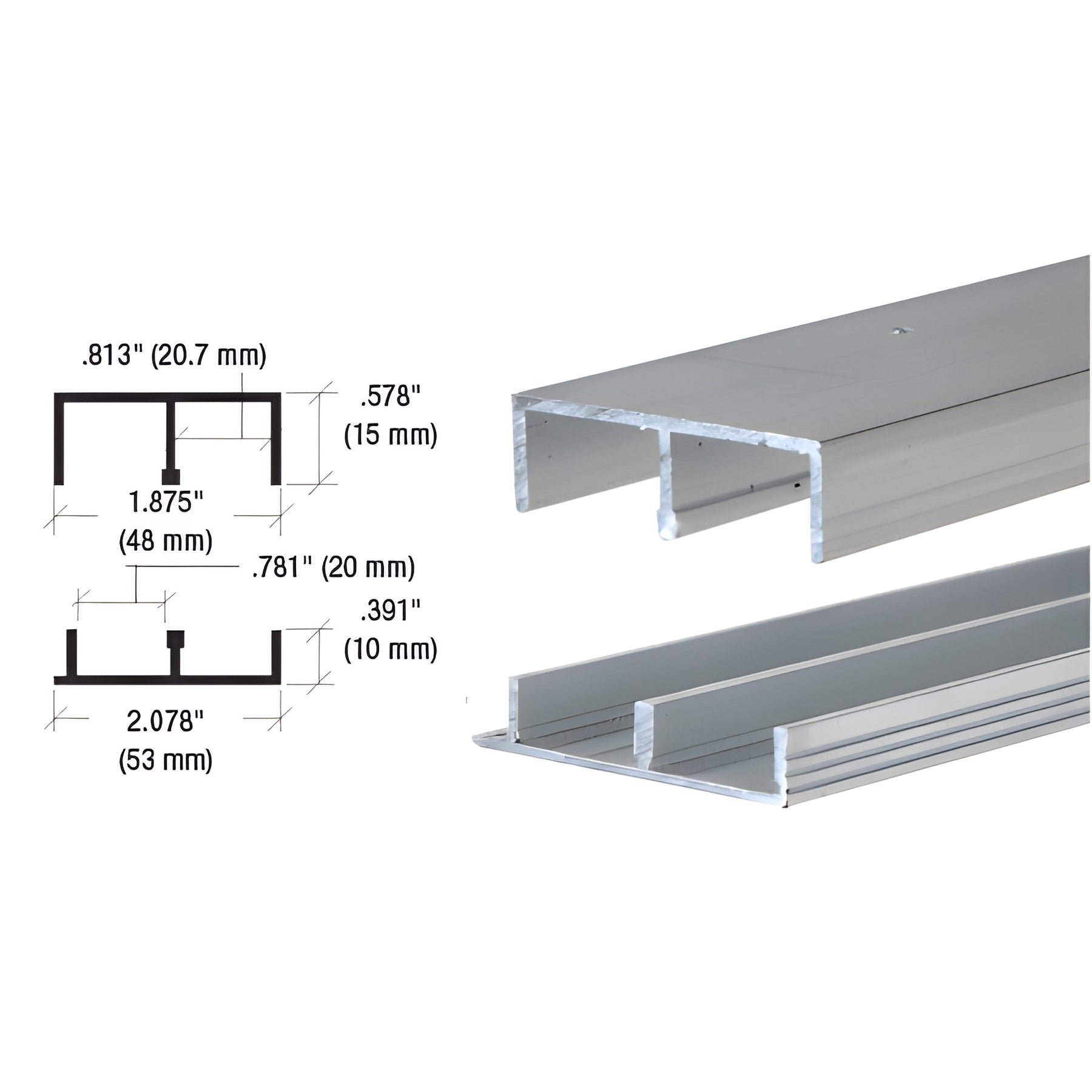 CRL Mill Aluminum Track for 3/4" Sliding Panels