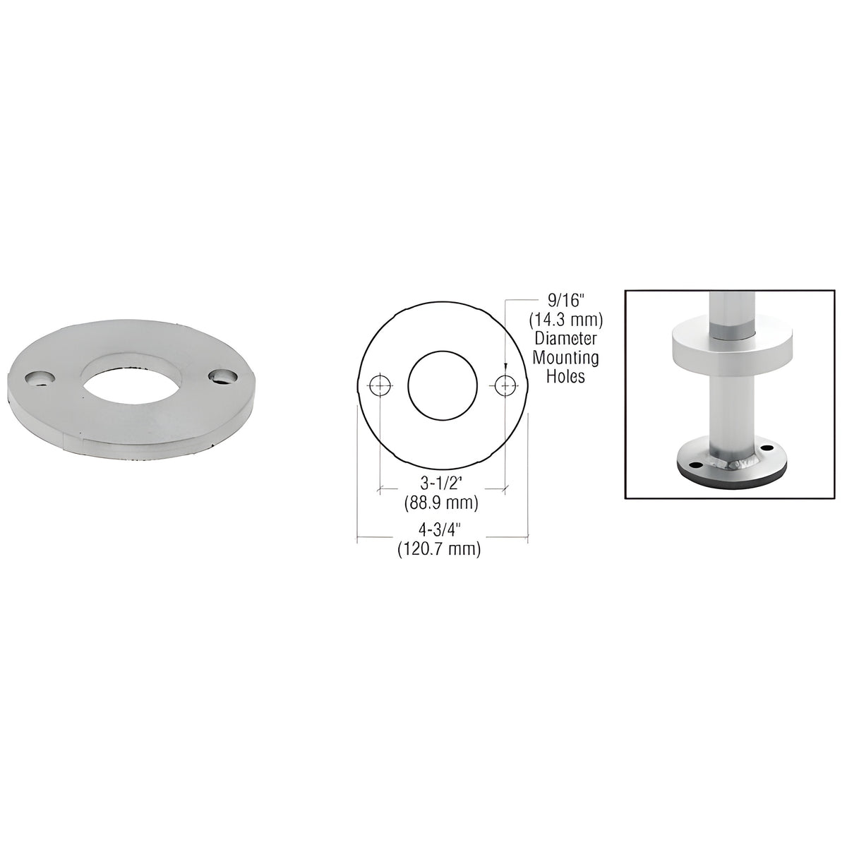 CRL Mill Finish Stainless Steel Base Flange for 1-1/2" Schedule 40 Pipe Railings - Concrete/Steel Mount