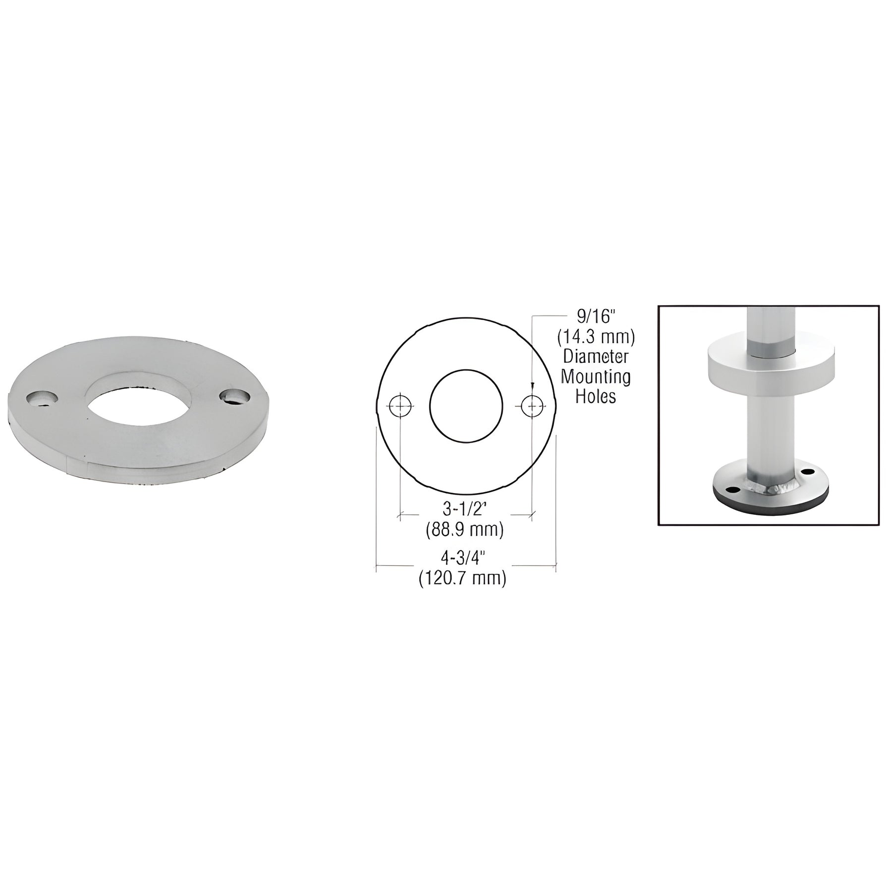 CRL Mill Finish Stainless Steel Base Flange for 1-1/4" Schedule 40 Pipe Railings - Concrete/Steel Mount