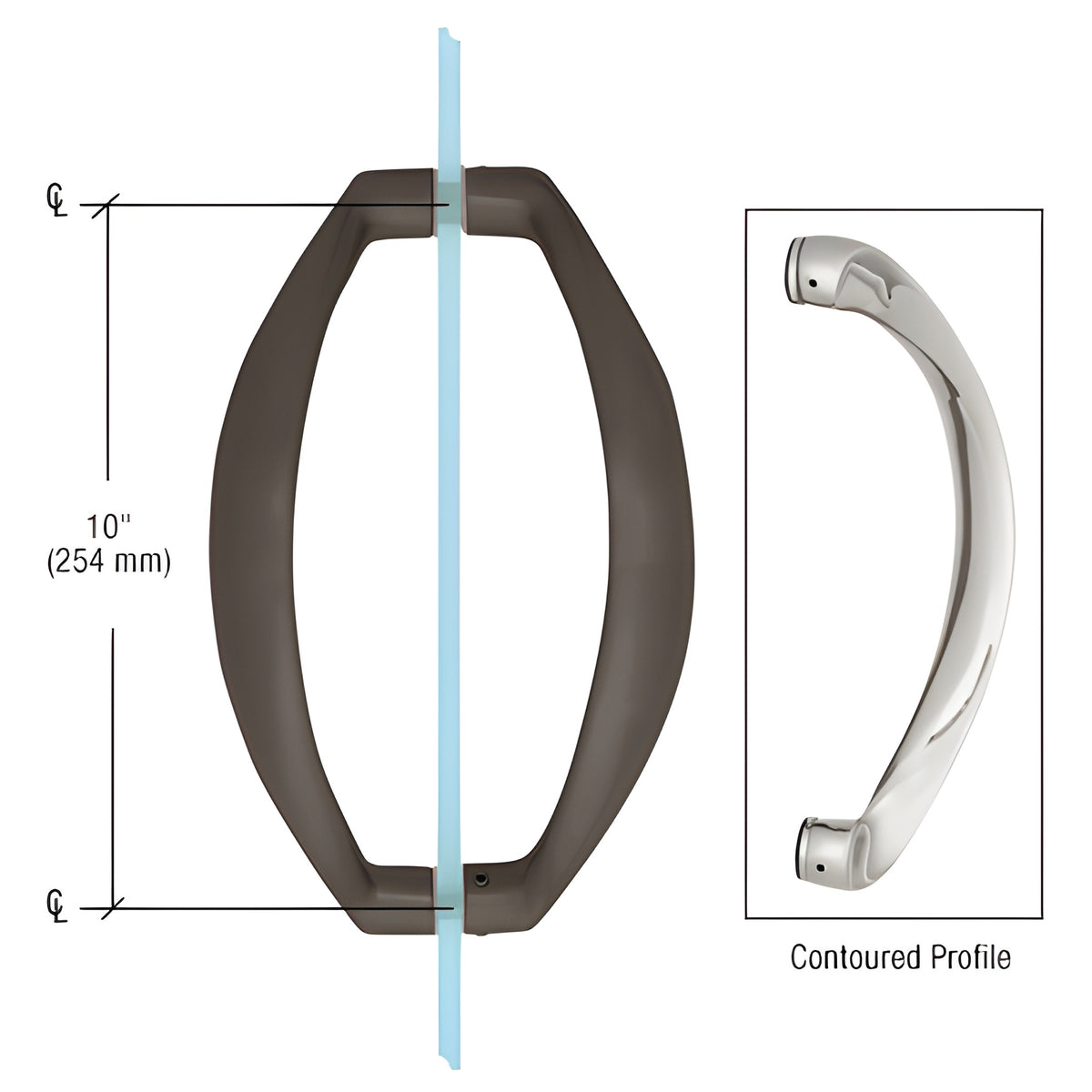 CRL Oil Rubbed Bronze 10" Glass Mounted Sculptured Pull Handle