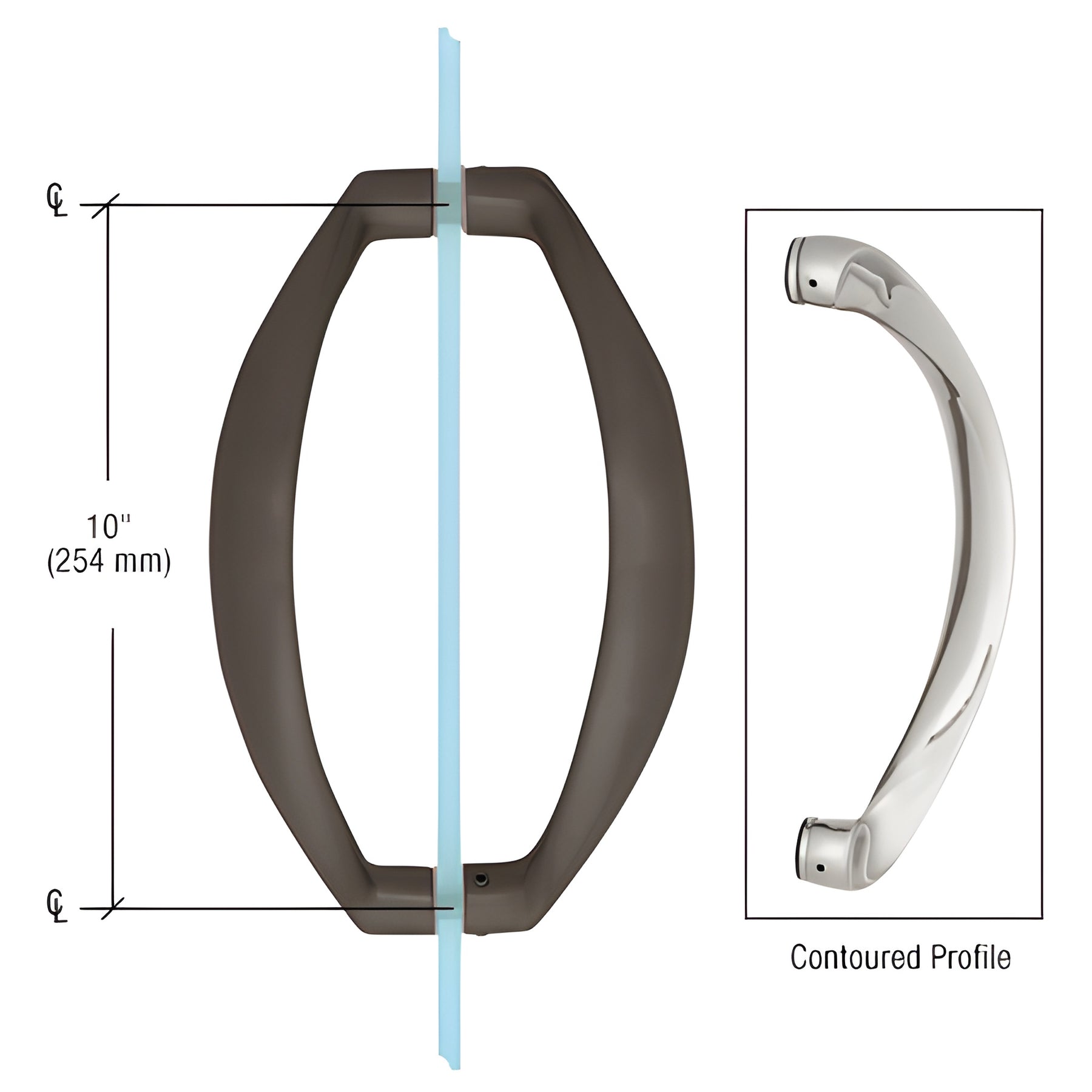 CRL Oil Rubbed Bronze 10" Glass Mounted Sculptured Pull Handle