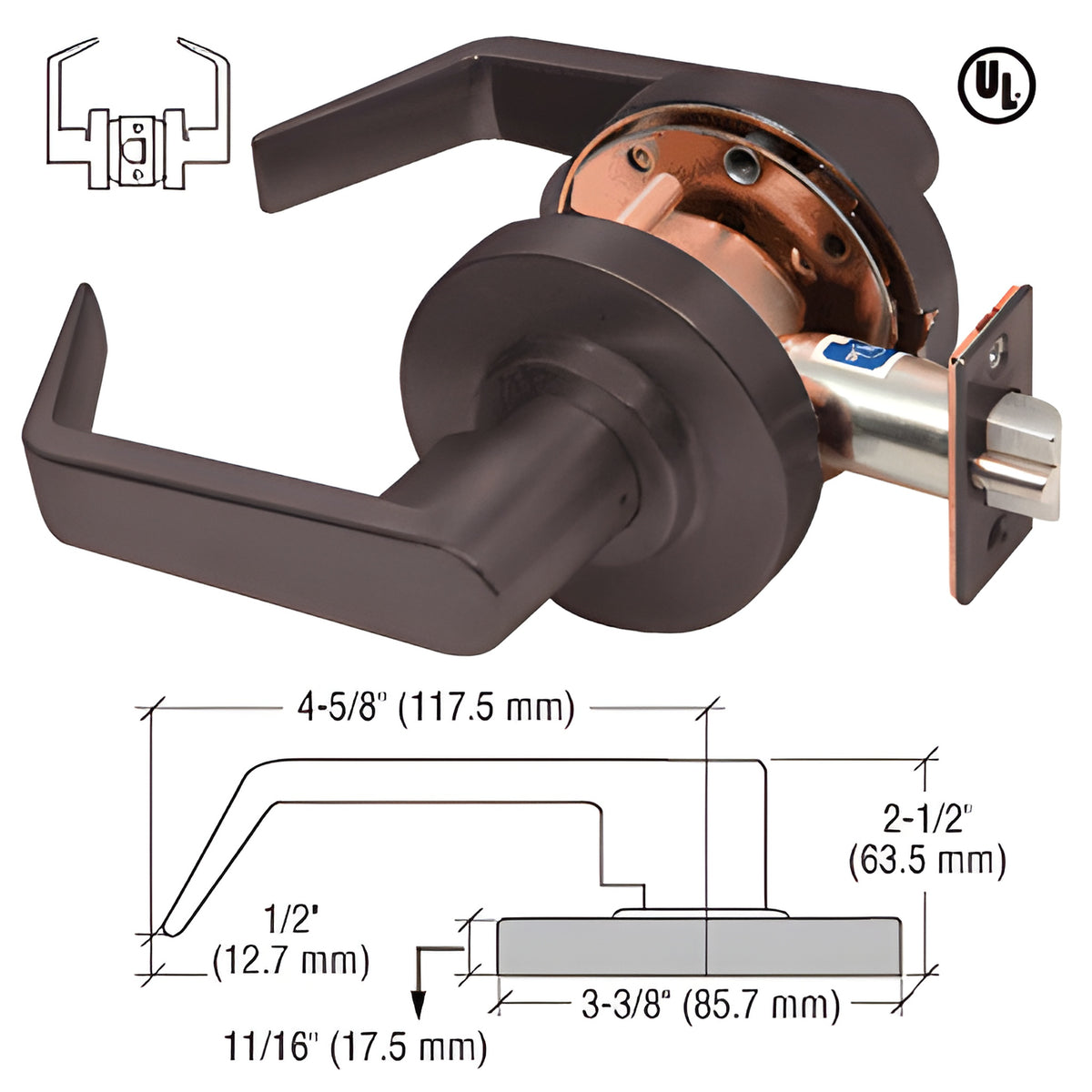 CRL Oil Rubbed Bronze Passage Standard Grade 2 Lever Lockset