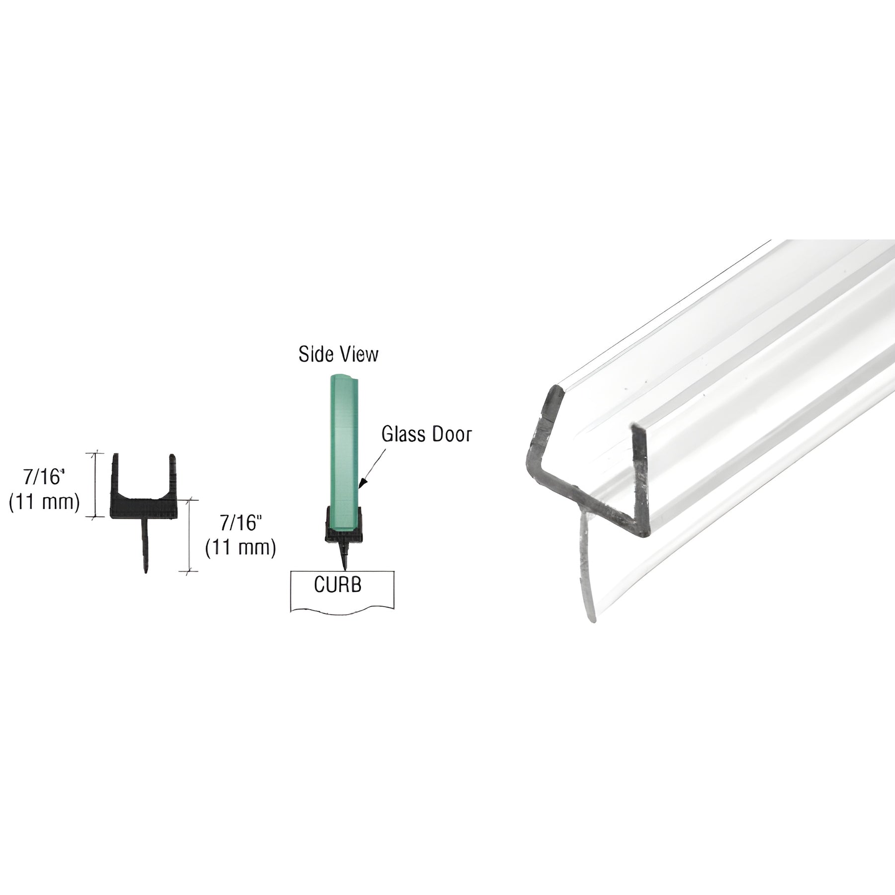 CRL One-Piece Bottom Rail With Clear Wipe for 3/8" Glass