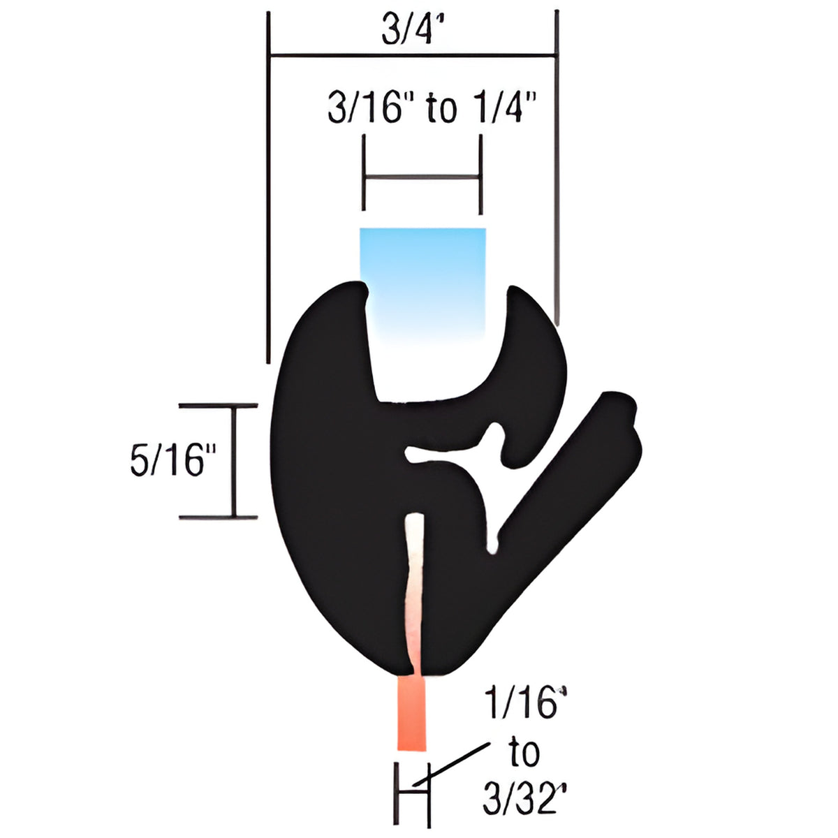 CRL One-Piece Self-Sealing Weatherstrip 1/16" to 3/32" Panel for 3/16" to 1/4" Glass