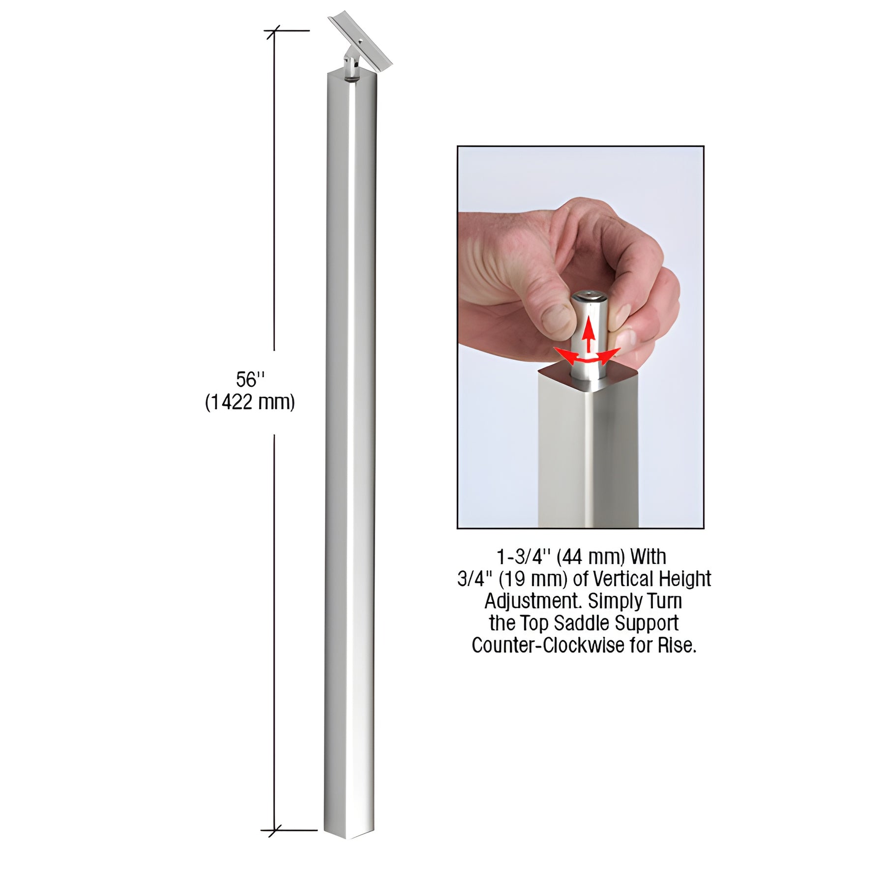 CRL P1 Series 316 Polished Stainless 56" Railing Post Only With Adjustable Saddle