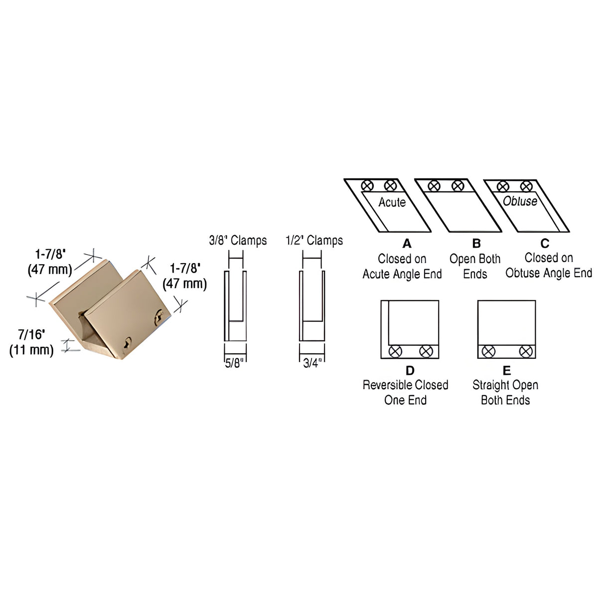 CRL Polished Brass 1/2" 52 Degree Slant Open Center Clamp Type "B" Stair and Walkway Railings
