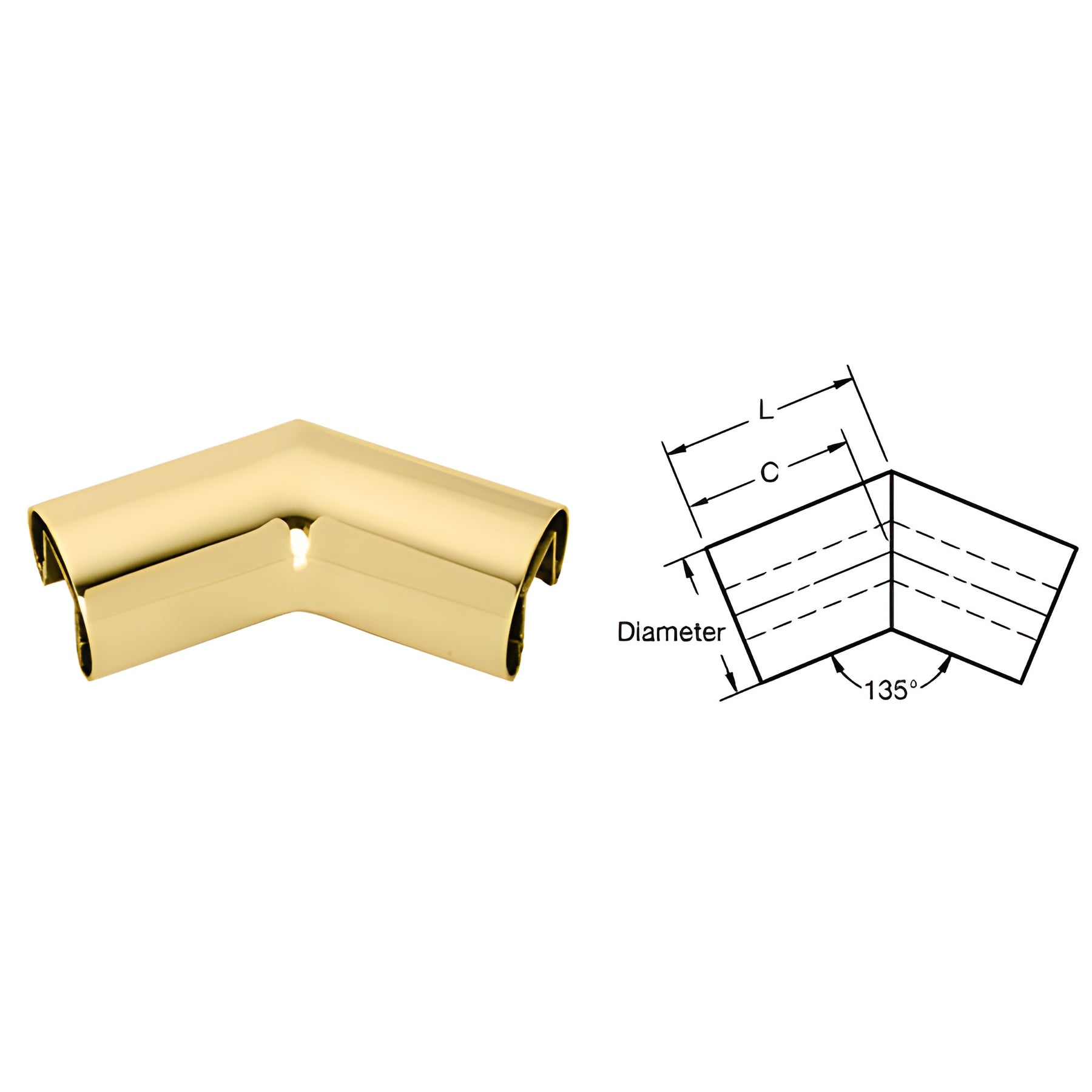 CRL Polished Brass 2-1/2" Diameter 135 Degree Horizontal Corner for 1/2 or 5/8" Glass Cap Railing