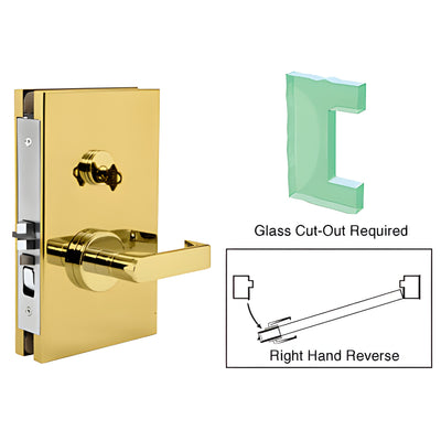 CRL Polished Brass 6" x 10" RHR Center Lock With Deadlatch in Office Function