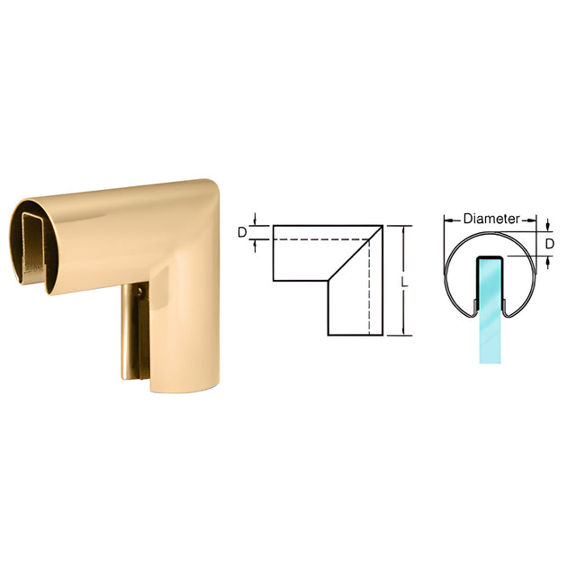 CRL Polished Brass 63.5 mm 90 Degree Vertical Corner for 21.52 mm or 25.52 mm Glass Cap Railing
