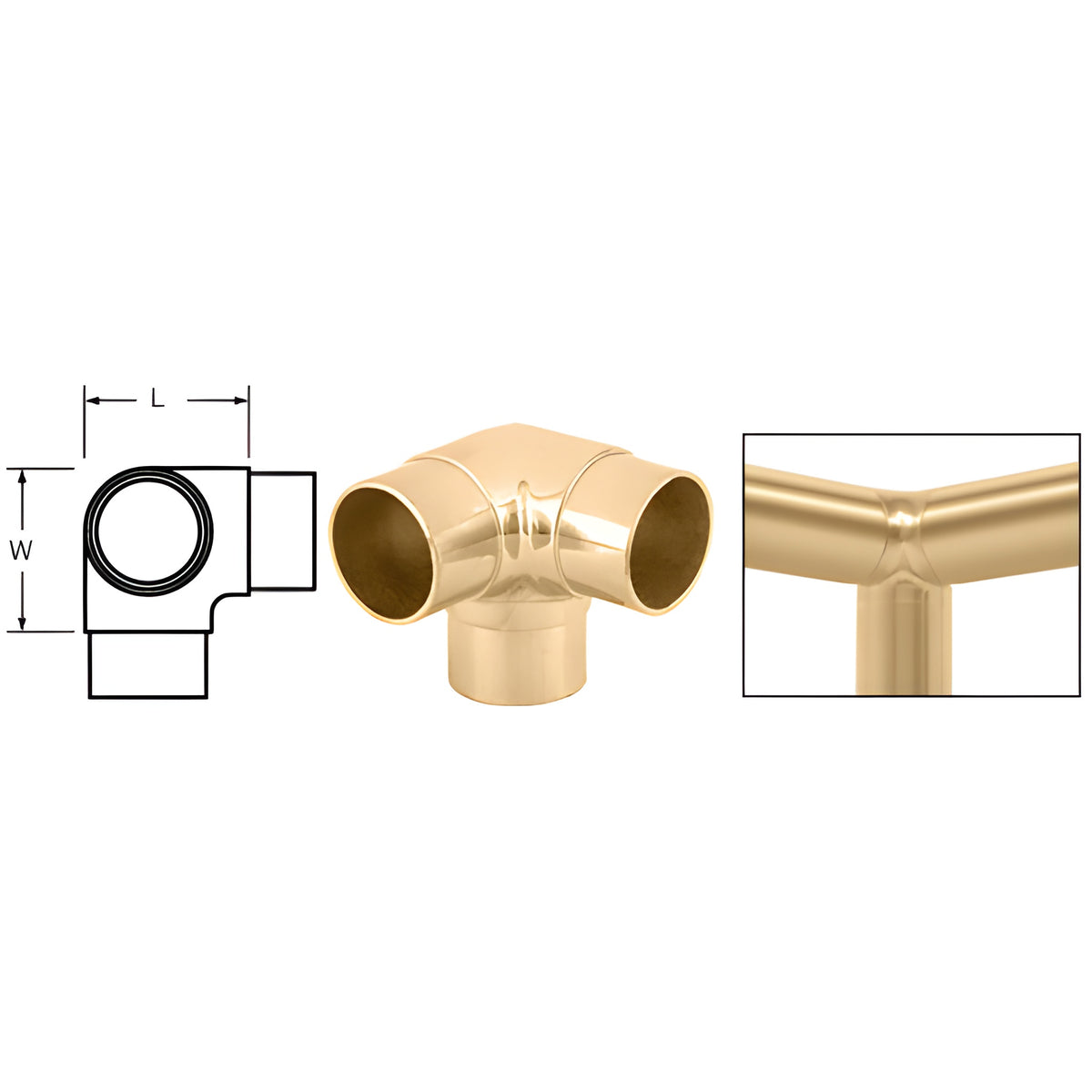 CRL Polished Brass 90 Degree Side Outlet Elbow for 2" Tubing