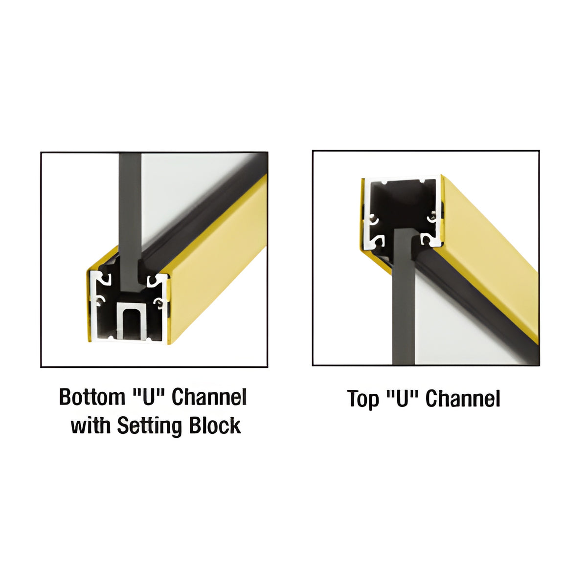 CRL Polished Brass Custom Length U-Channel with Roll-In Top Load Gasket