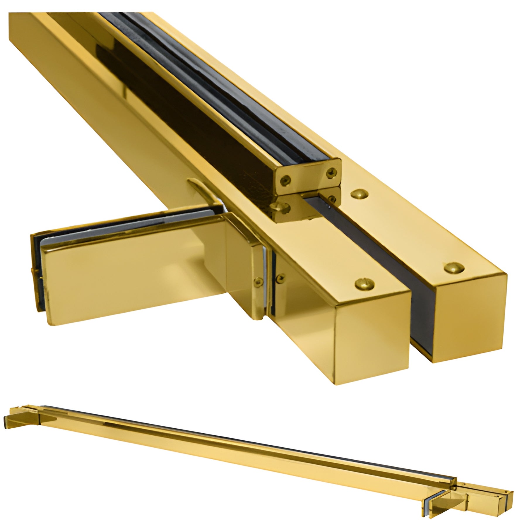 CRL Polished Brass Custom Size Double Door Floating Header with Fin Brackets for 1/2" Glass