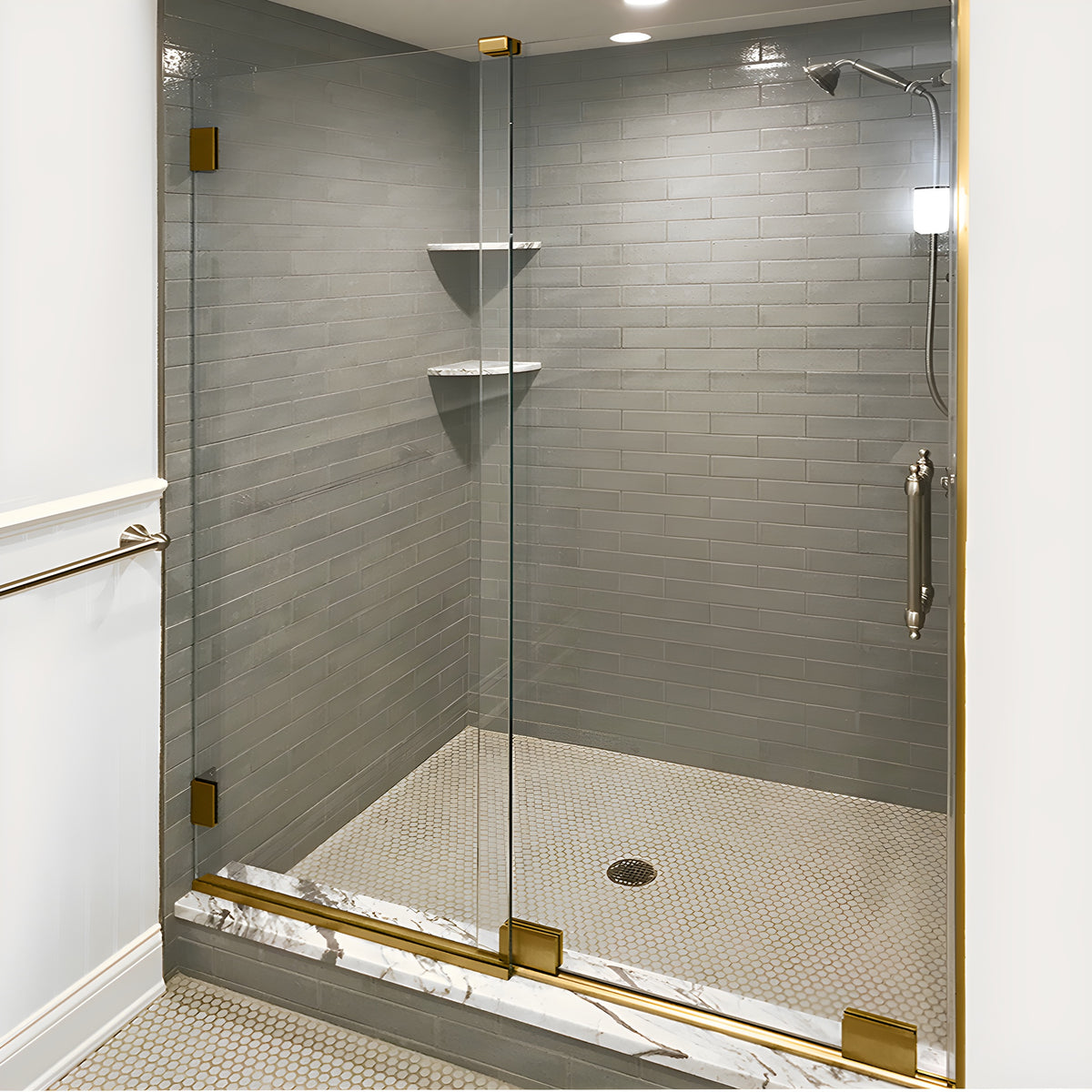 CRL Polished Brass Essence® Series Basic Sliding Shower Door Kit with Squared Corner Rollers