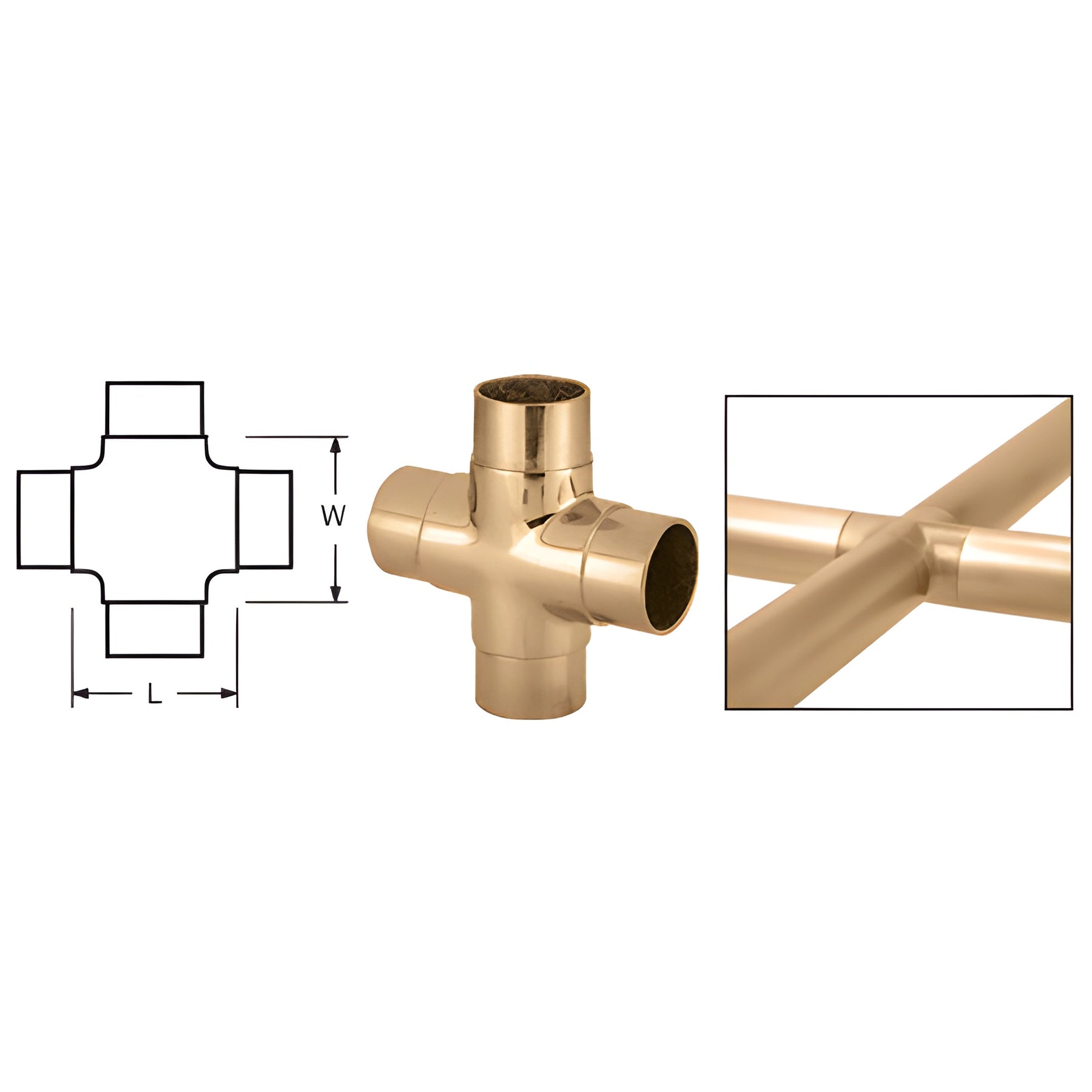 CRL Polished Brass Flush Cross for 2" Tubing