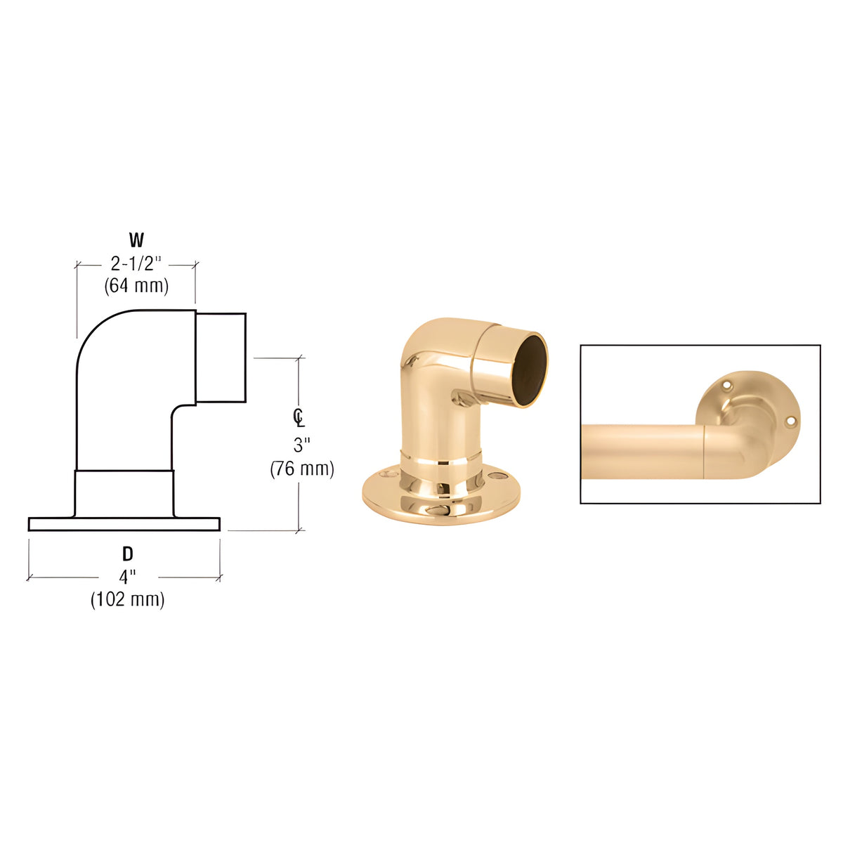 CRL Polished Brass Flush Wall Return for 2" Tubing
