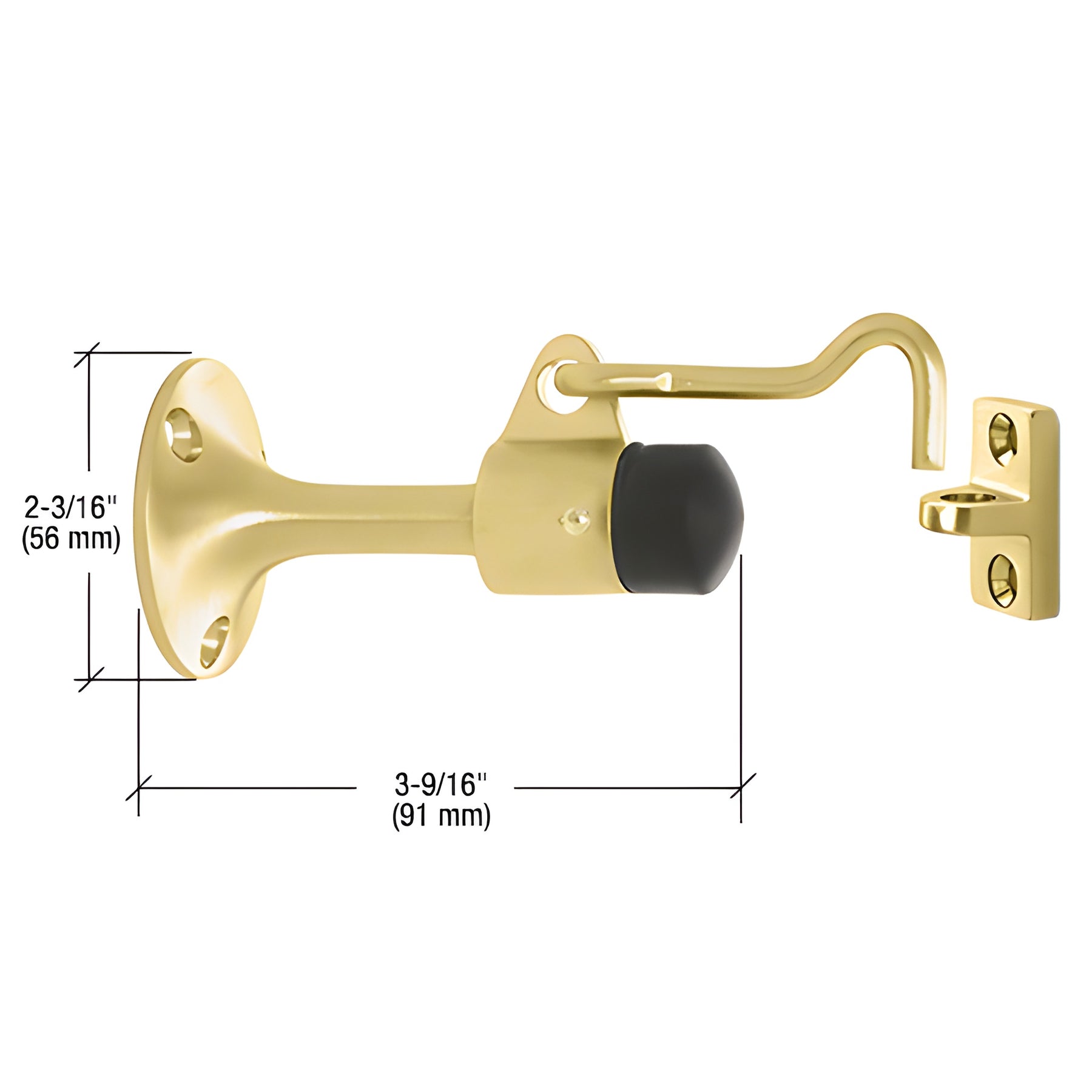 CRL Polished Brass Wall Mounted Heavy-Duty Door Stop with Hook and Holder